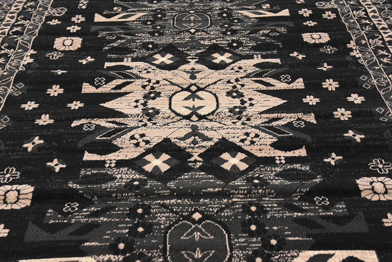 Black and Gray 6' x 9' Synthetic Rectangular Area Rug