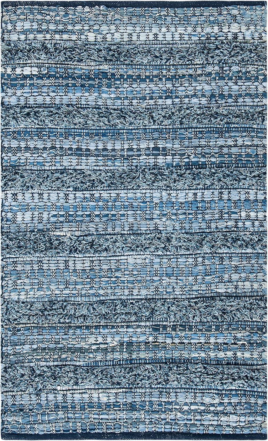 Handmade Blue Cotton and Synthetic Flat Woven Rug 8' x 10'