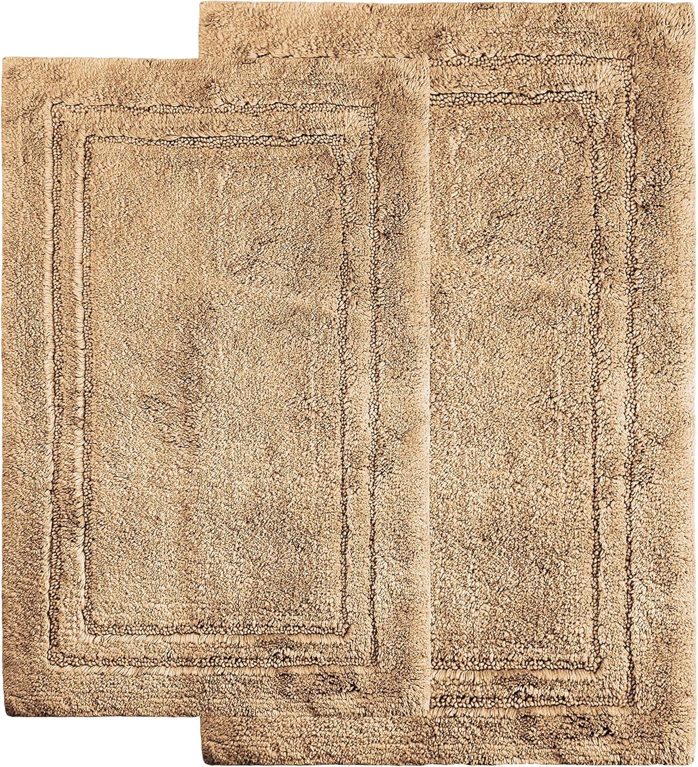 Latte Square Cotton Bath Rug Set with Non-Slip Backing