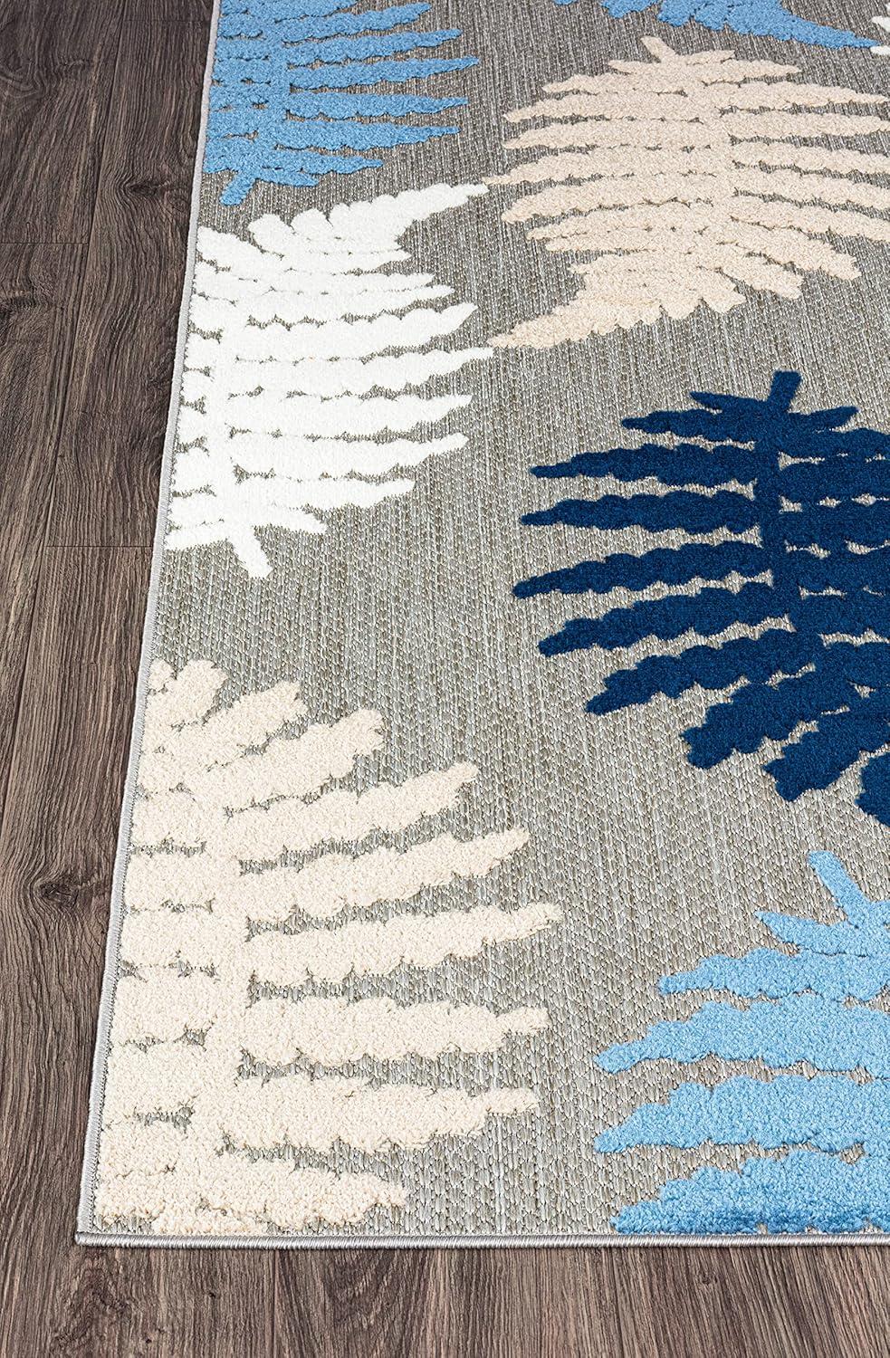 World Rug Gallery Seville Floral Leaves Indoor/Outdoor Area Rug - Blue 7'10" x 10':  Weather-Resistant,  Low Pile,  Botanical
