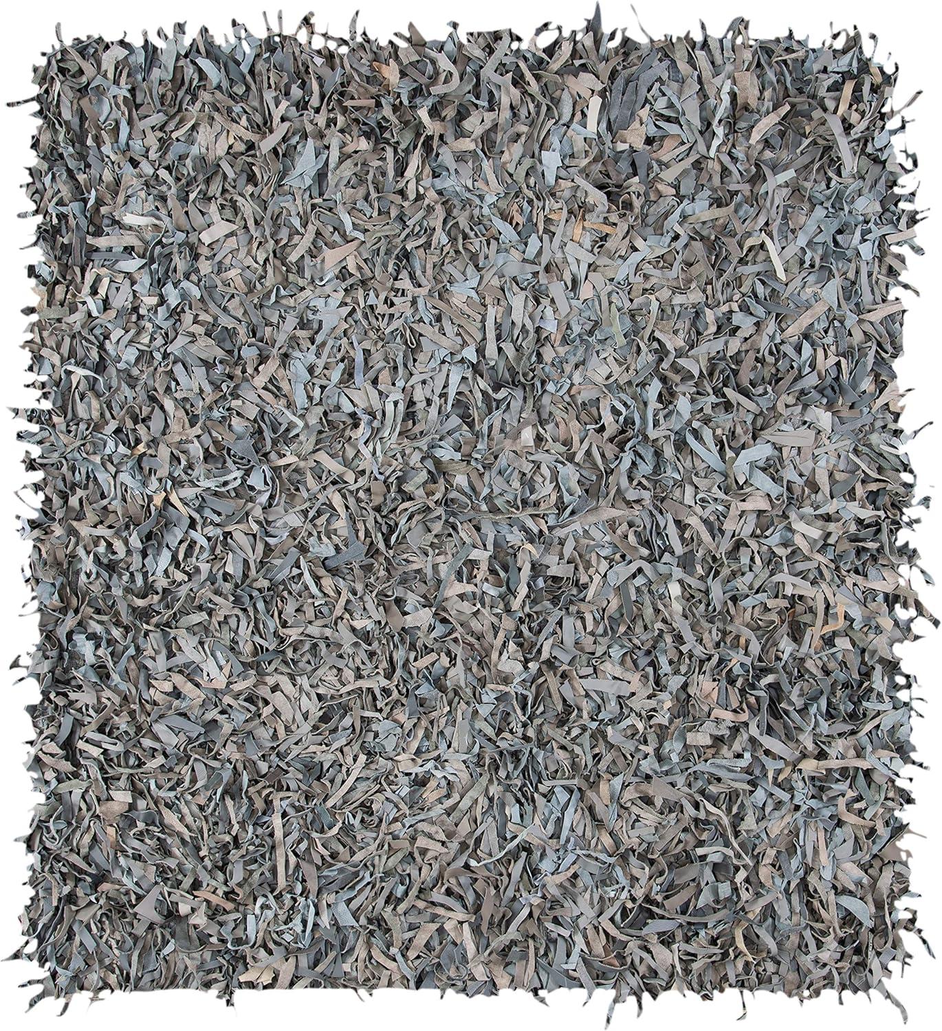 SAFAVIEH Leather Shag Dimitri Solid Area Rug, Grey/Beige, 5' x 5' Square