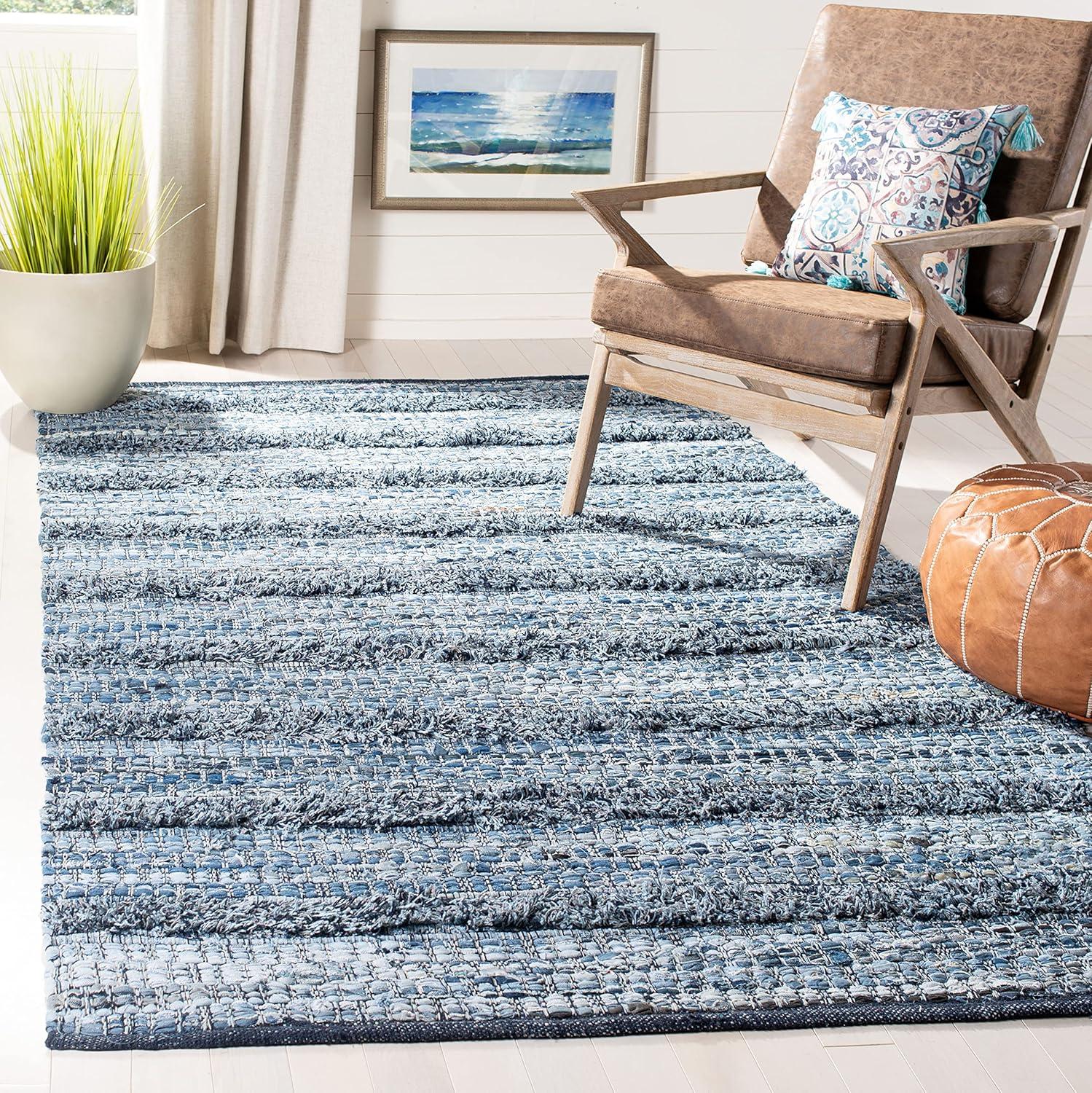 Handmade Blue Cotton and Synthetic Flat Woven Rug 8' x 10'