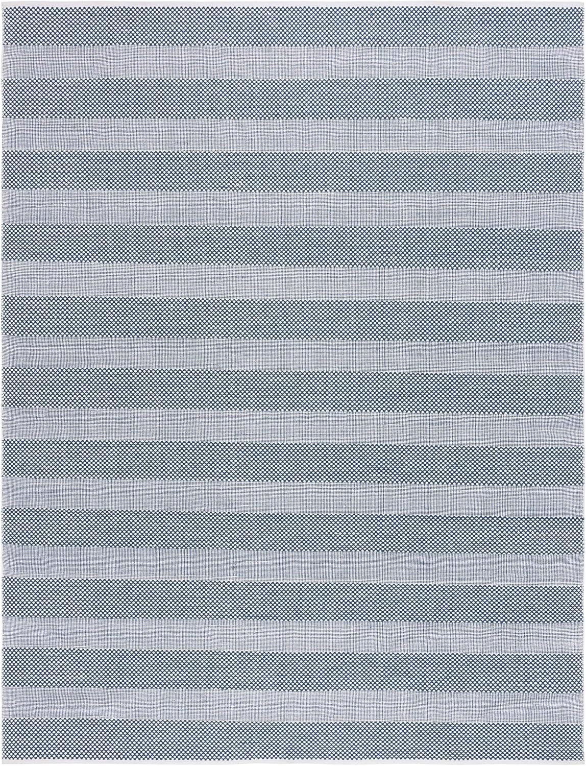 Ivory & Blue Handmade Wool-Cotton 6'x9' Striped Kilim Area Rug