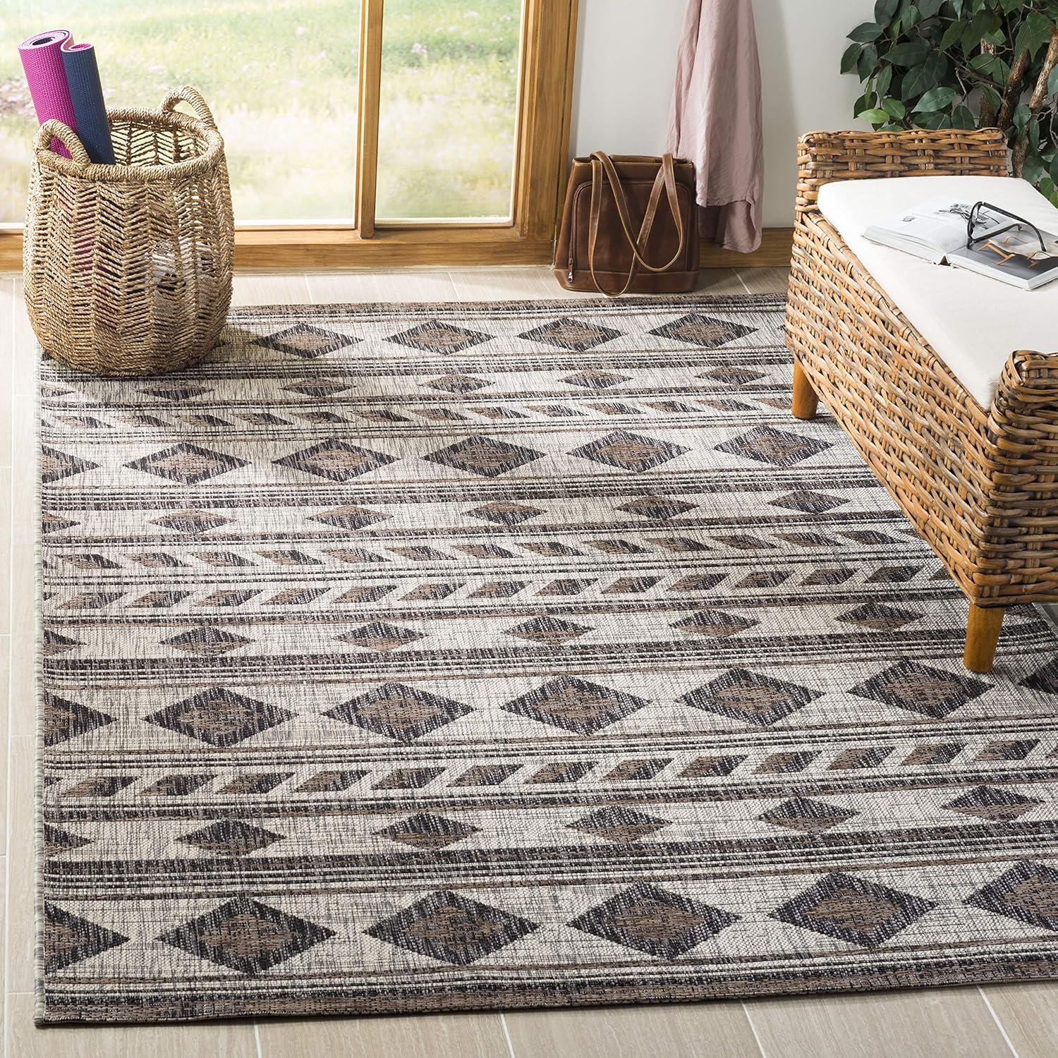 Courtyard CY8529 Power Loomed Indoor/Outdoor Area Rug - Grey/Black - 4'x4' - Safavieh.