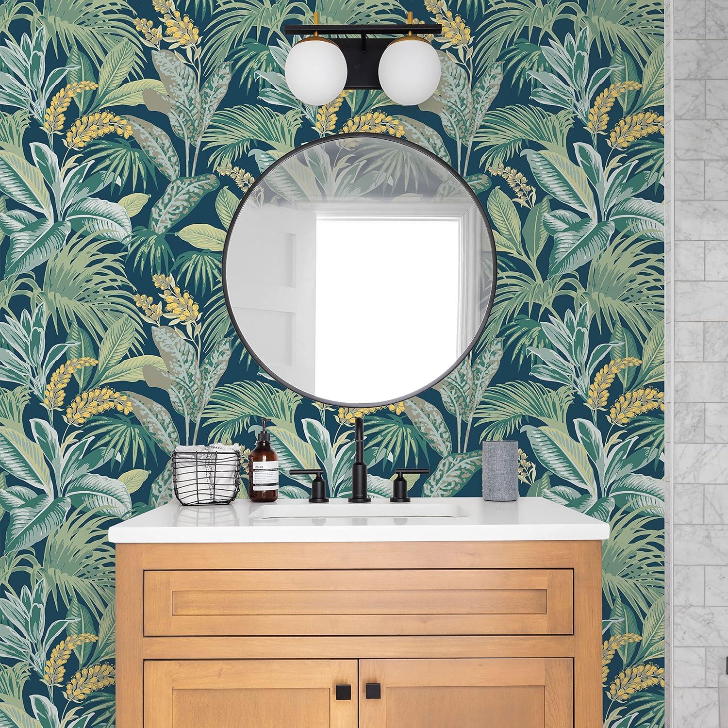 Navy Nights Havana Palm Vinyl Peel and Stick Wallpaper Roll (Covers 28 sq. ft.)