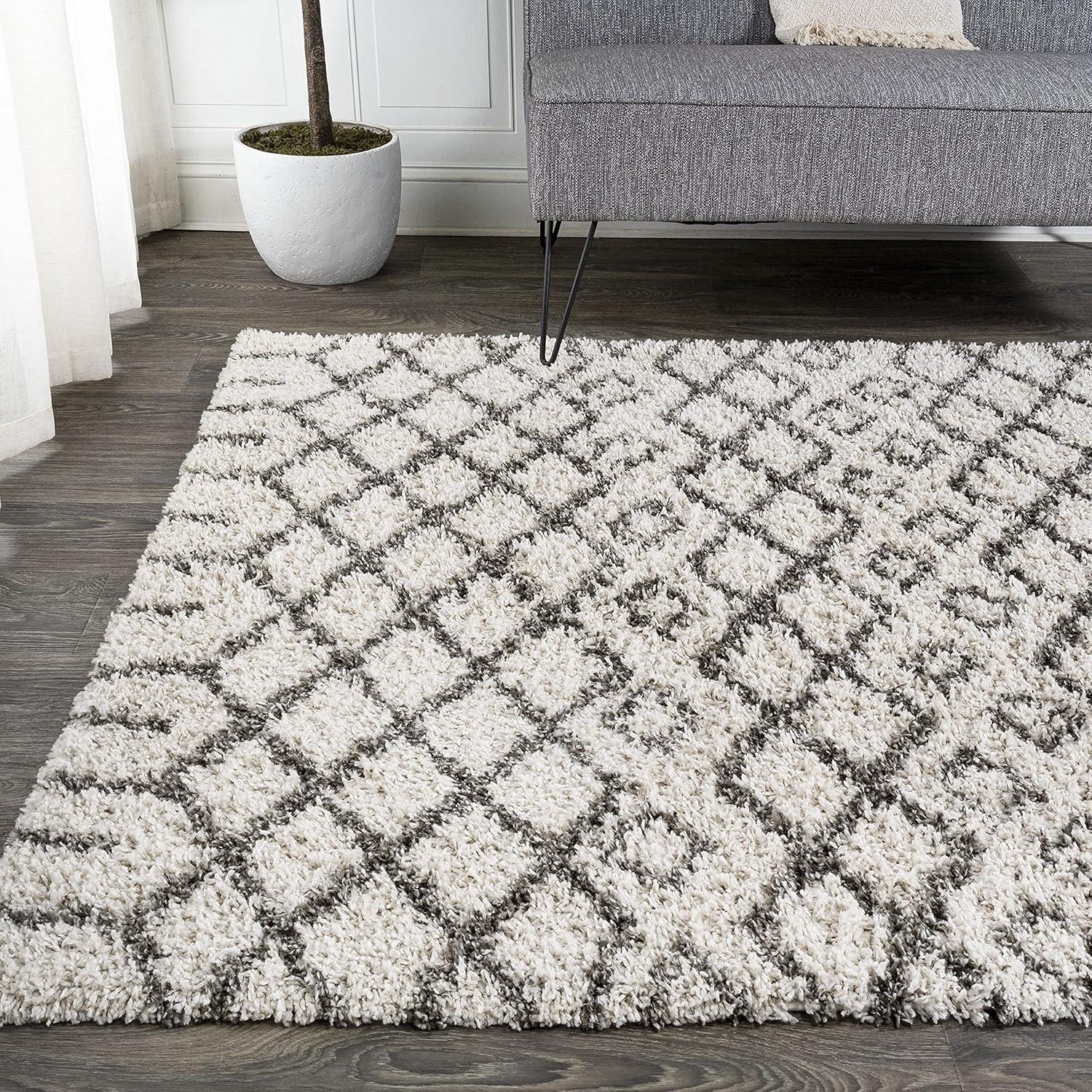 8'x10' Algaida Moroccan Diamond Shag Area Rug, Beige/Dark Gray - JONATHAN Y