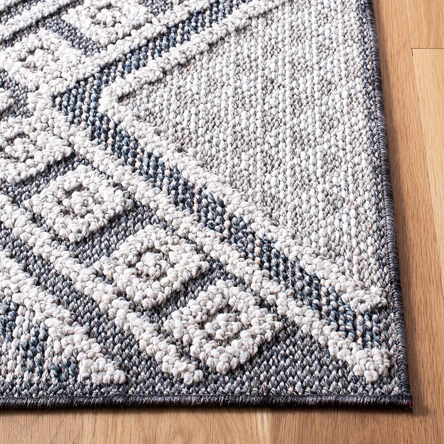 Geometric Gray Synthetic 9' x 12' Easy-Care Area Rug