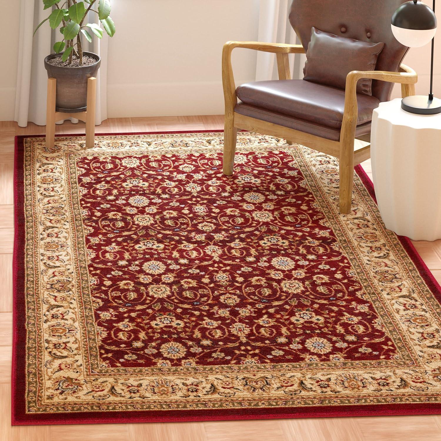 Red and Ivory Floral Motif 4' x 6' Synthetic Area Rug