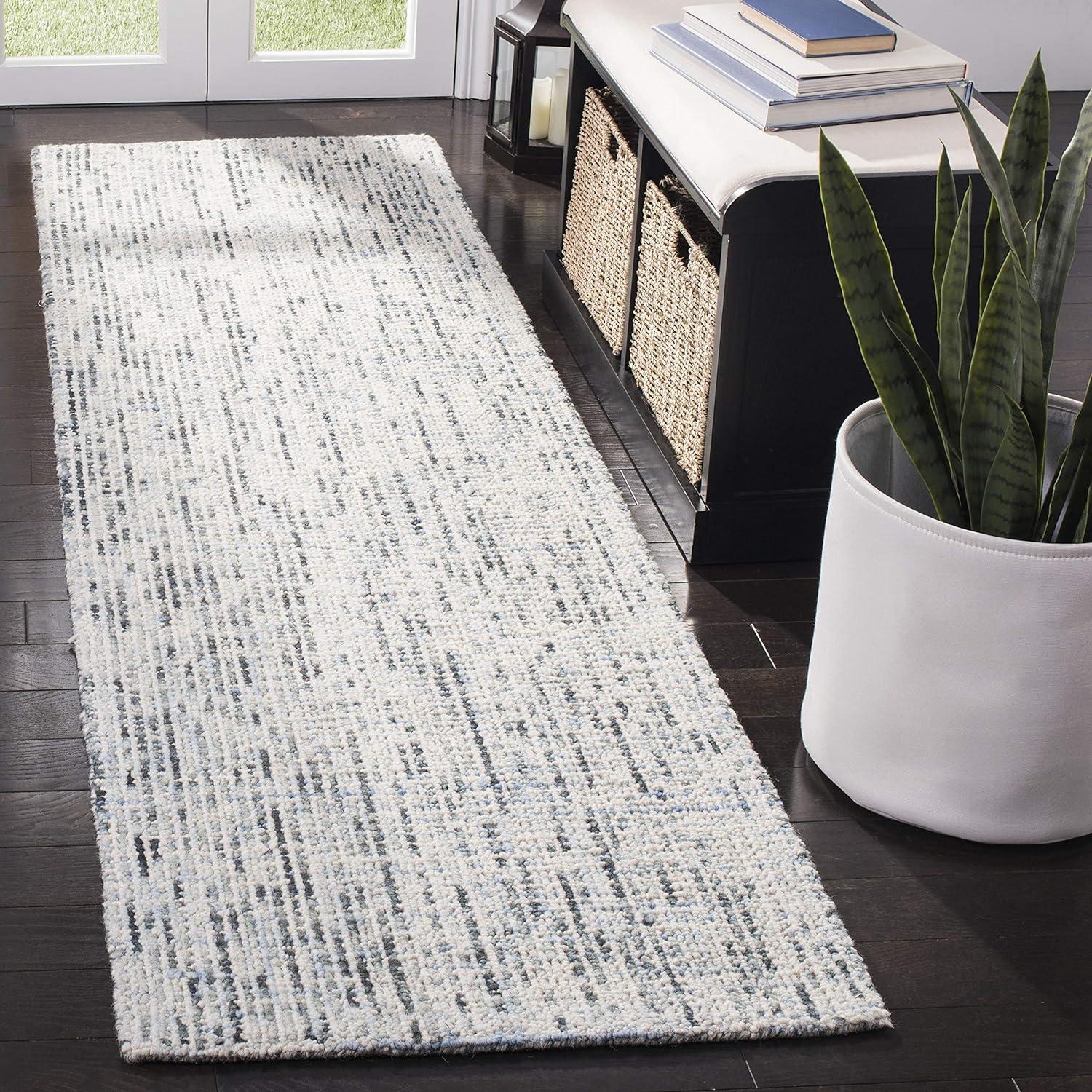 SAFAVIEH Abstract Delia Geometric Striped Wool Area Rug, Blue/Charcoal, 9' x 12'