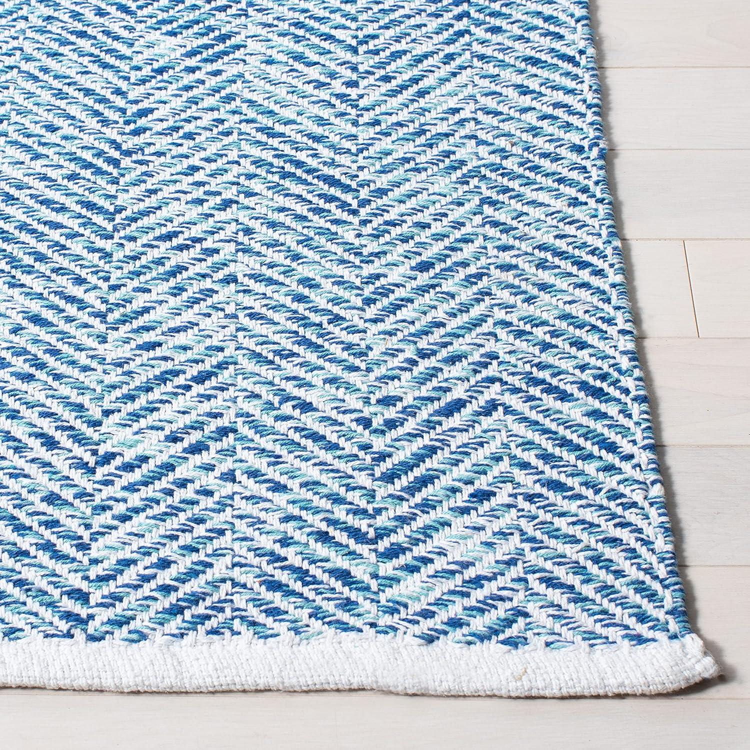 Handmade Blue Cotton and Synthetic Tufted Reversible Rug, 9' x 12'