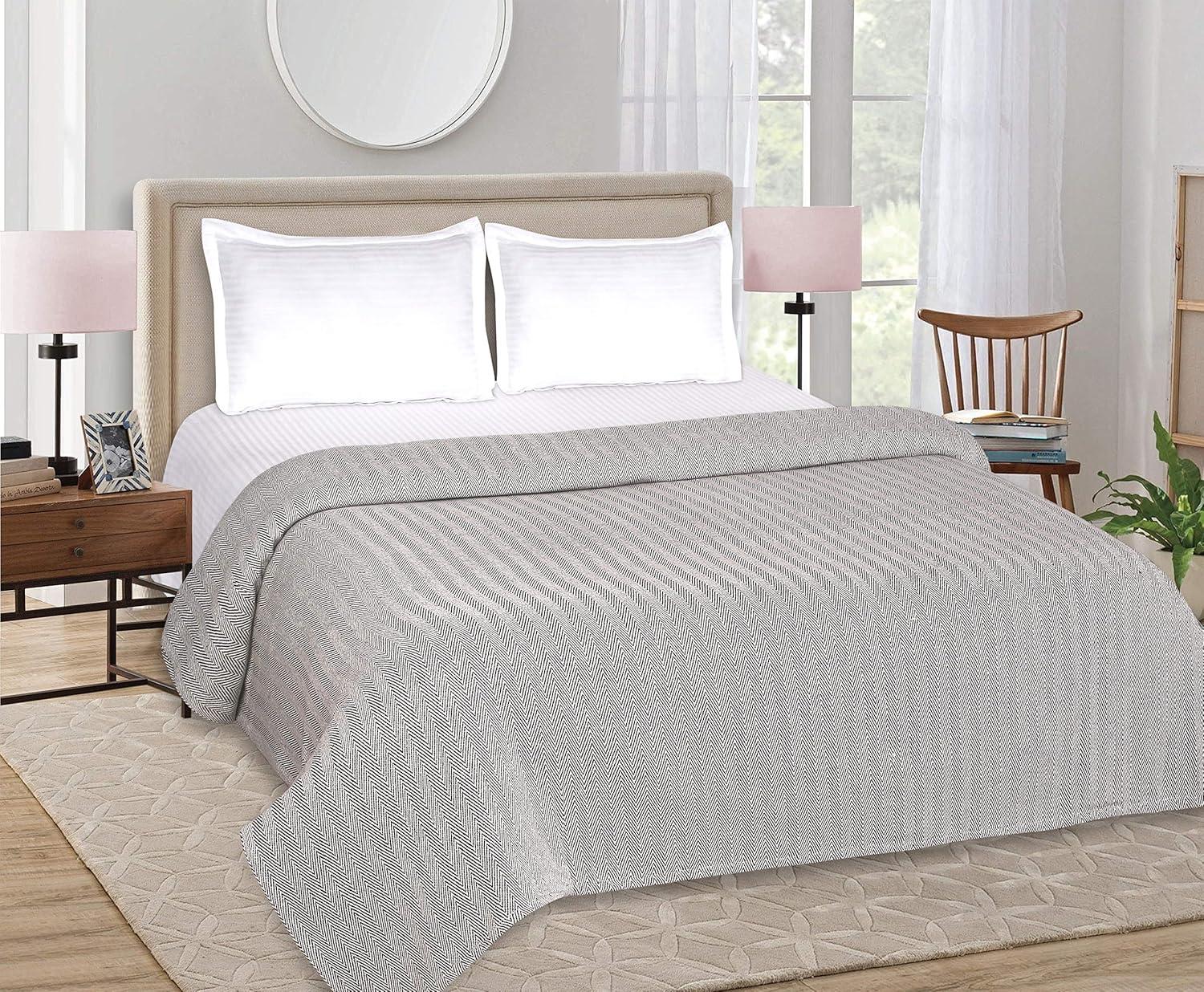 GLAMBURG 100% Soft and Breathable Cotton Thermal Blanket Queen Charcoal - Perfect for Layering Any Bed for All Season