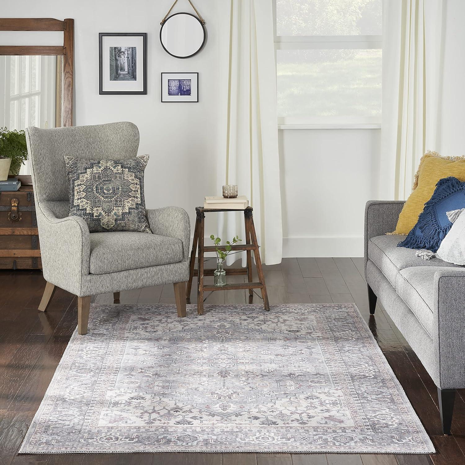 Machine Washable Oriental Gray Area Rug