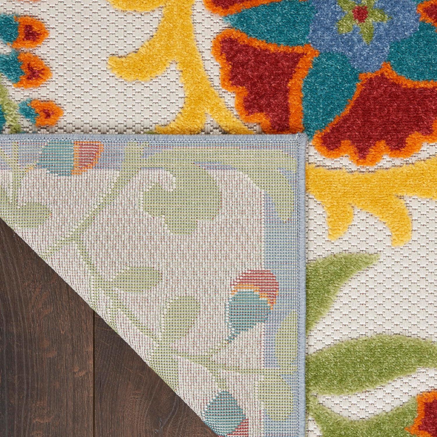 Nourison Aloha Floral Textured Flatweave High-Low Indoor Outdoor Area Rug Ivory/Multi 12' x 15'