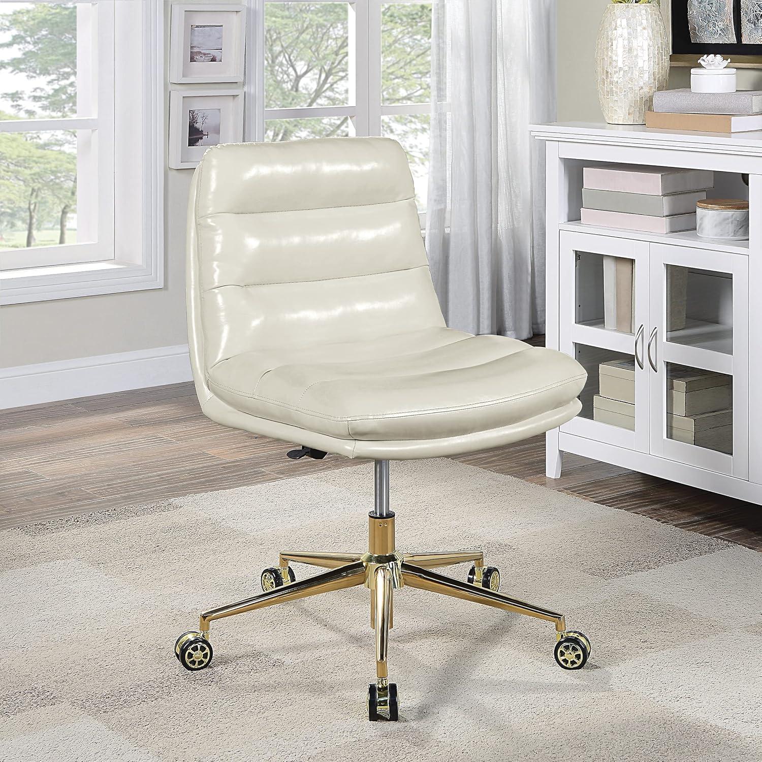 Legacy Office Chair in Cream Faux Leather with Gold Base