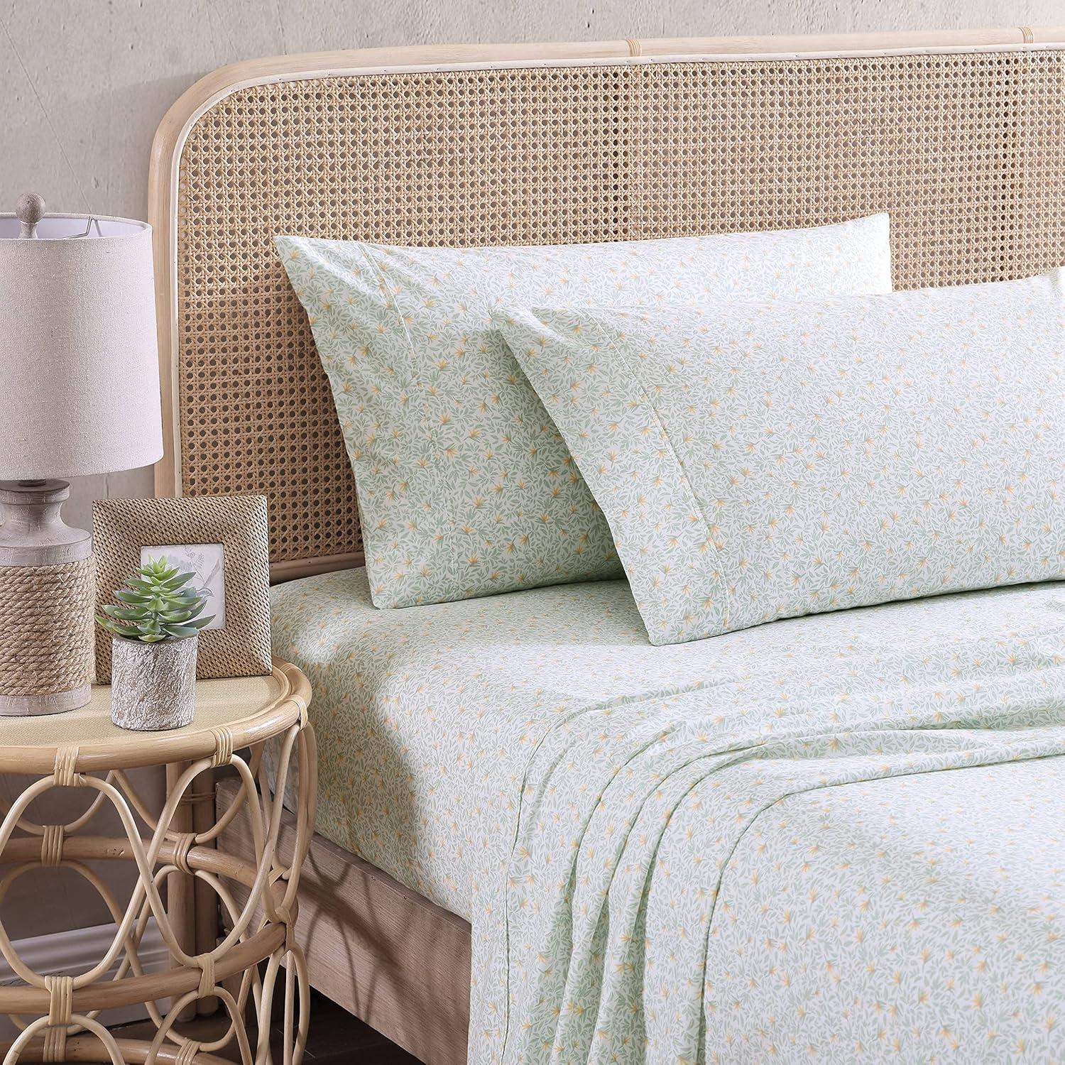 Tommy Bahama Crane Flower 100% Cotton Percale- 4 Piece- Sheet Set  Green- Queen