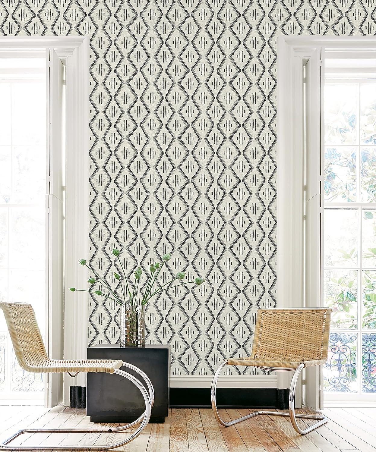 Modern Heirloom White and Black Vinyl Peel and Stick Wallpaper