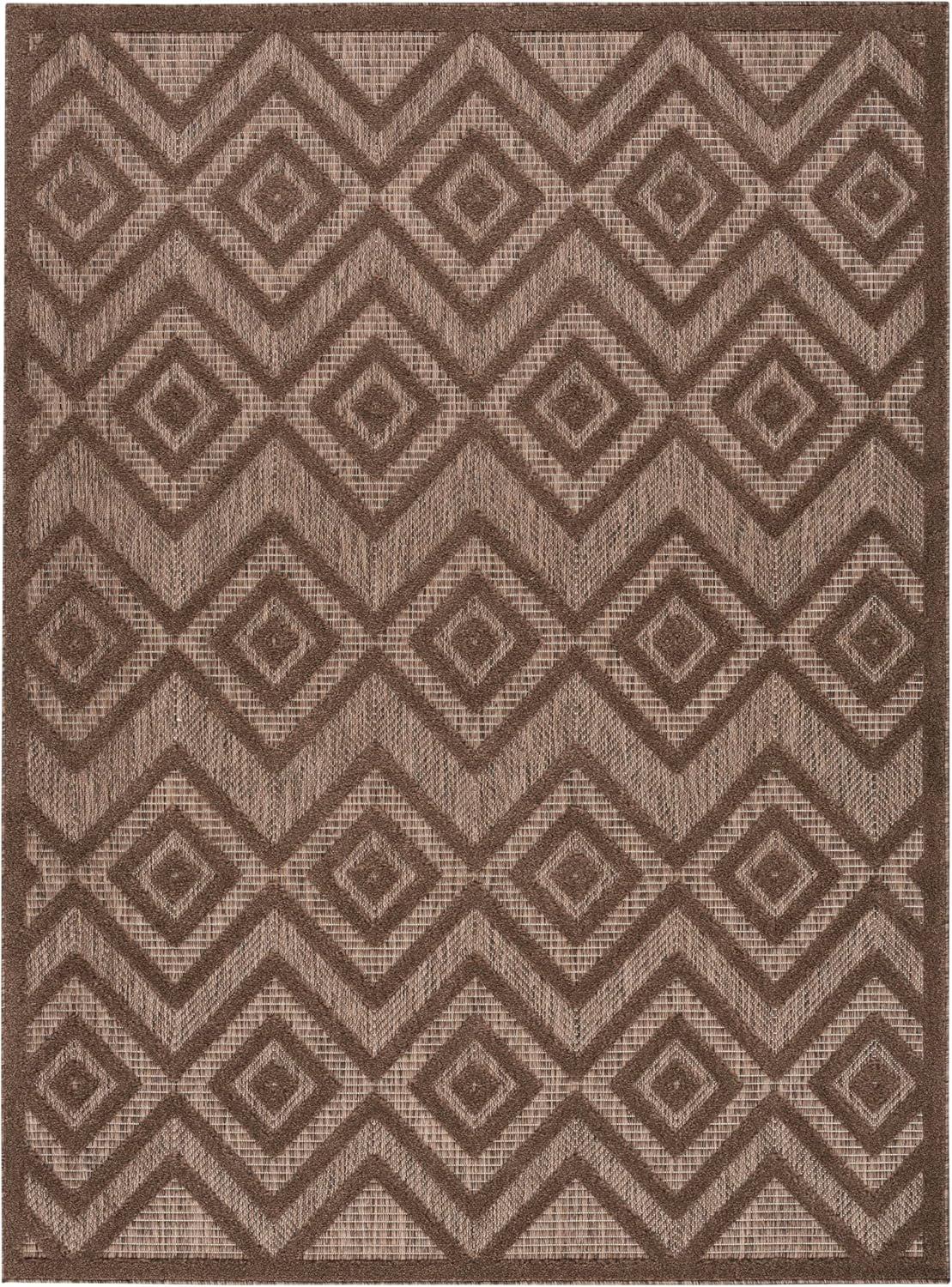 Nourison Versatile Diamond Geometric Flatweave Indoor Outdoor Area Rug Brown 5' x 7'