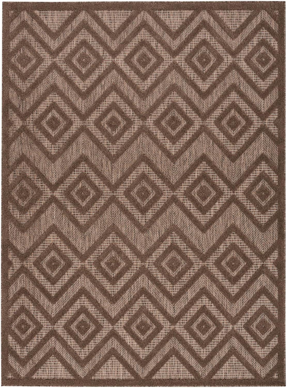Nourison Versatile Diamond Geometric Flatweave Indoor Outdoor Area Rug Brown 5' x 7'