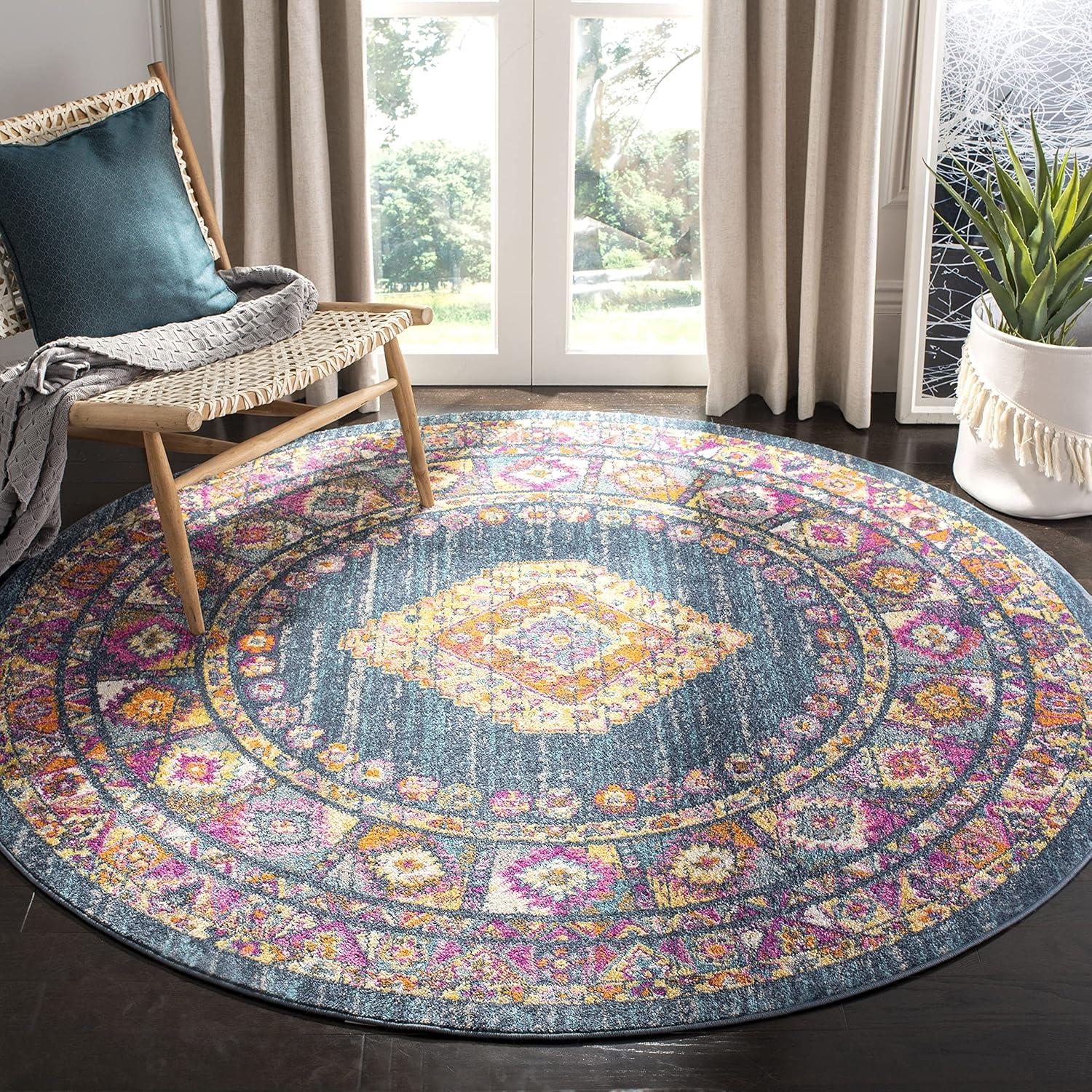 Aurora Vibrant Blue Round Synthetic Easy-Care Rug