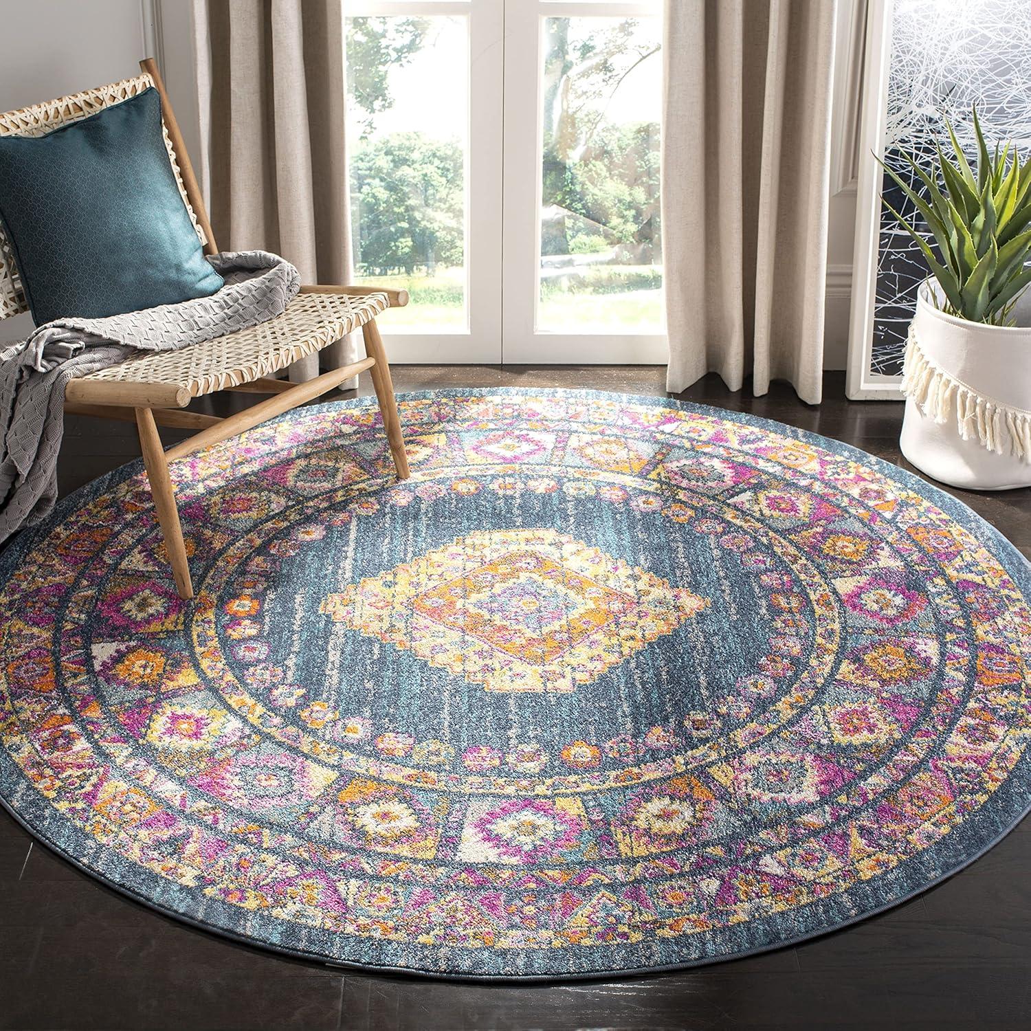 Madison MAD133 Power Loomed Indoor Area Rug - Blue/Fuchsia - 6'7" Round - Safavieh