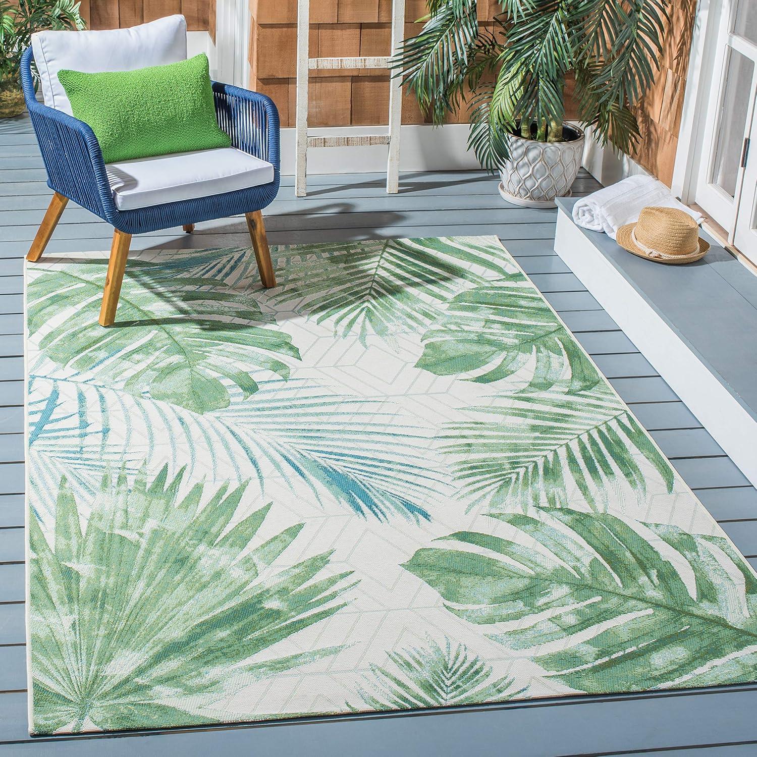 Barbados BAR590 Power Loomed Indoor/Outdoor Area Rug - Green/Teal - 5'3"x7'6" - Safavieh.