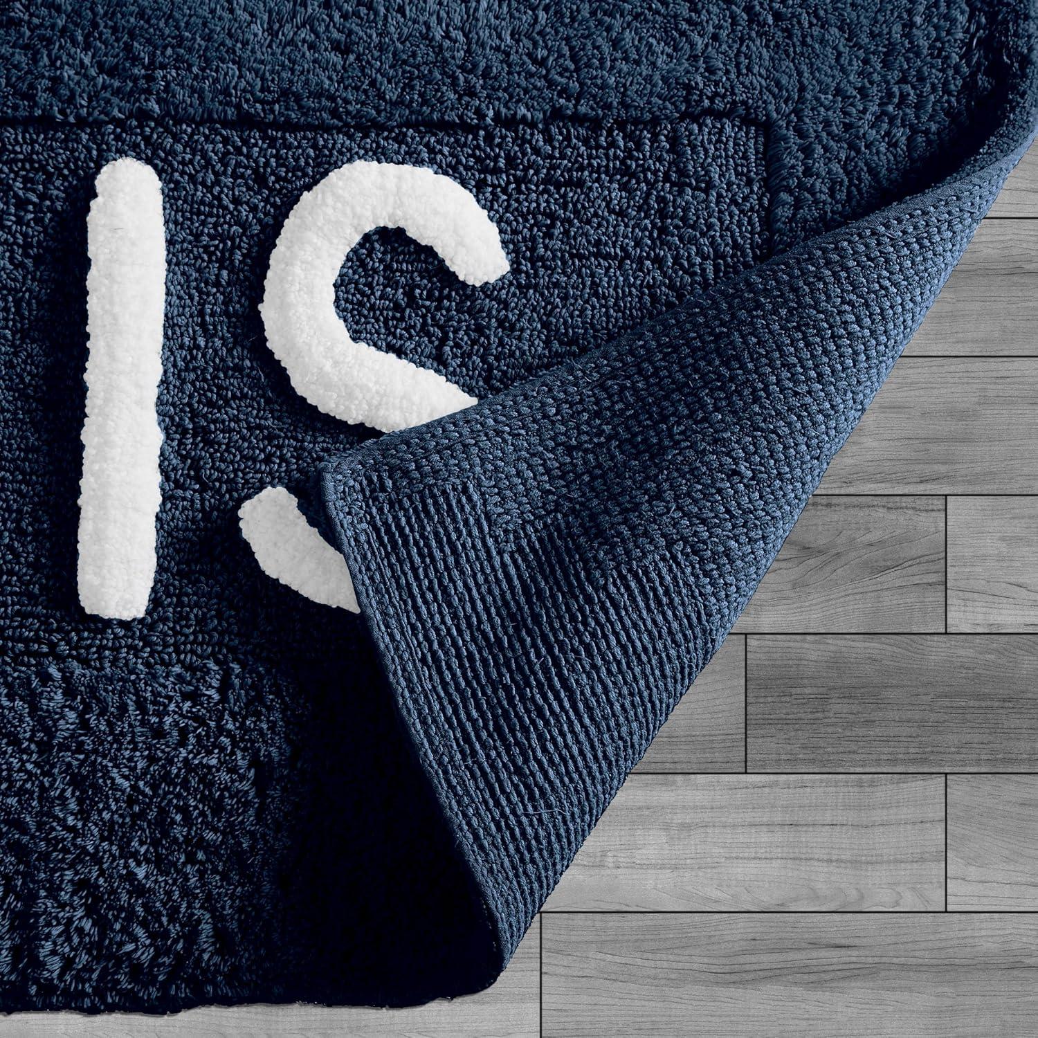 Creative Home Ideas Cotton 2-Piece Bath Rug Set - Soft Cotton Bath Mat - Bathroom Decor - Water Absorbent and Machine Washable - Measures 20"x32" - His & Hers - Navy