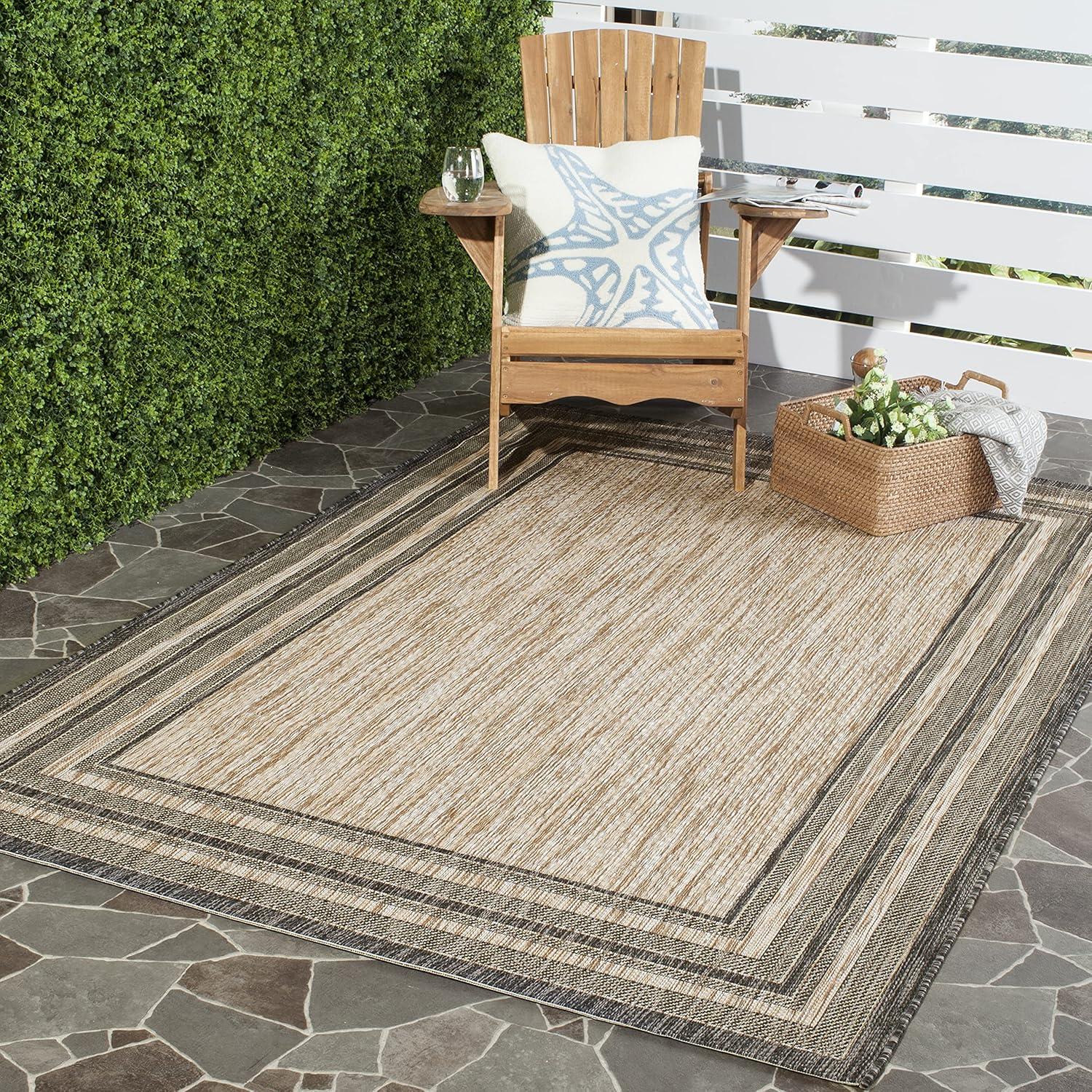 Courtyard CY8475 Power Loomed Indoor and Outdoor Area Rug - Natural/Black - 5'3"x5'3" - Safavieh
