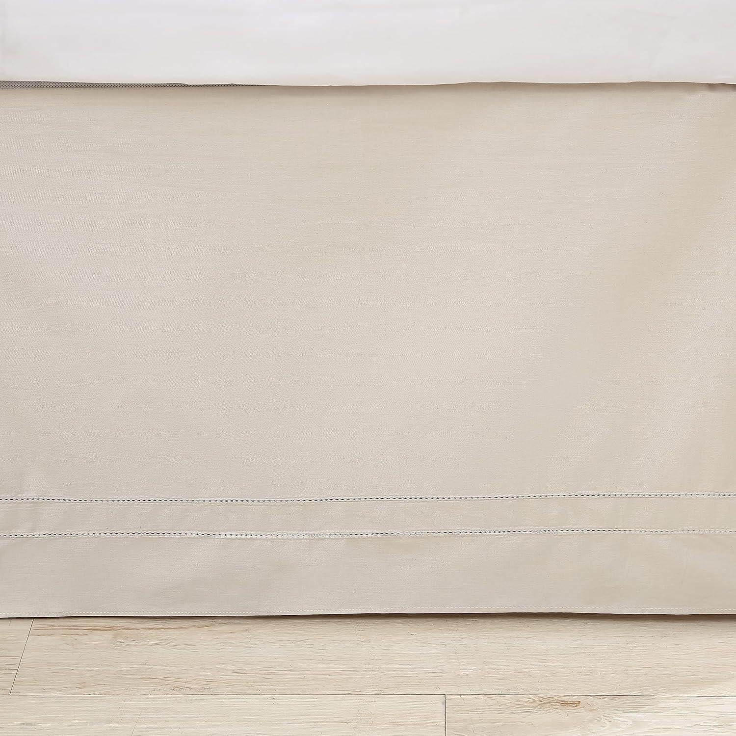 Beige Cotton Queen Bed Skirt with Split Corners