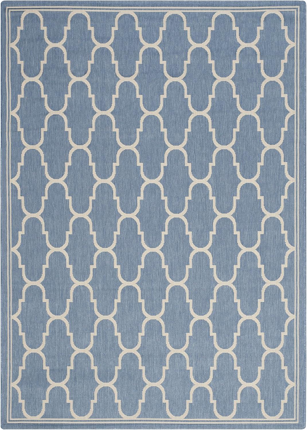 Courtyard CY6016 Power Loomed Indoor and Outdoor Area Rug - Blue/Beige - 9'x12'6" - Safavieh