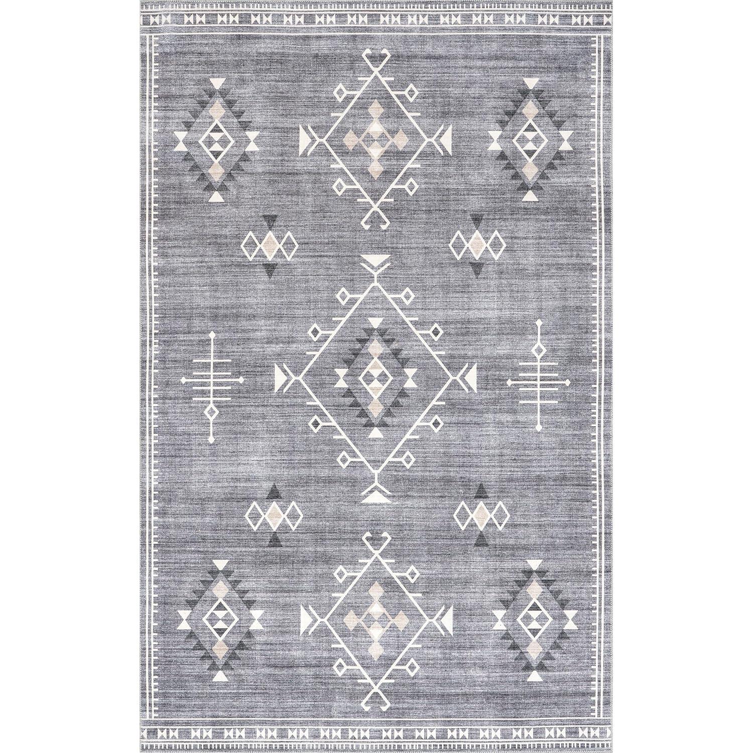 Nuloom Evalyn Southwestern Pet Friendly Machine Washable Area Rug, 5' x 8', Grey