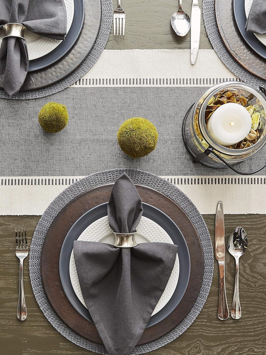 Design Imports  Ribbed Dobby Stripe Table Runner, Mineral Gray, 13X72"