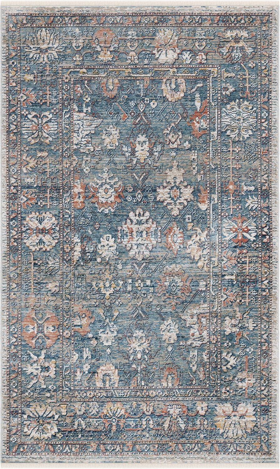 Elegant Blue & Ivory Synthetic 9' x 12' Easy-Care Area Rug