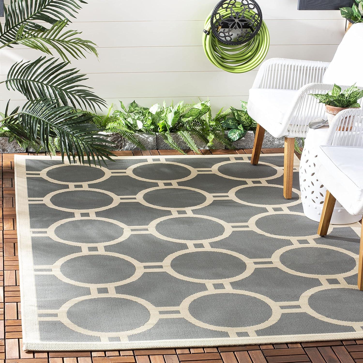 Courtyard CY6924 Power Loomed Indoor/Outdoor Area Rug - Black/Beige - 7'1x7'1 - Safavieh.