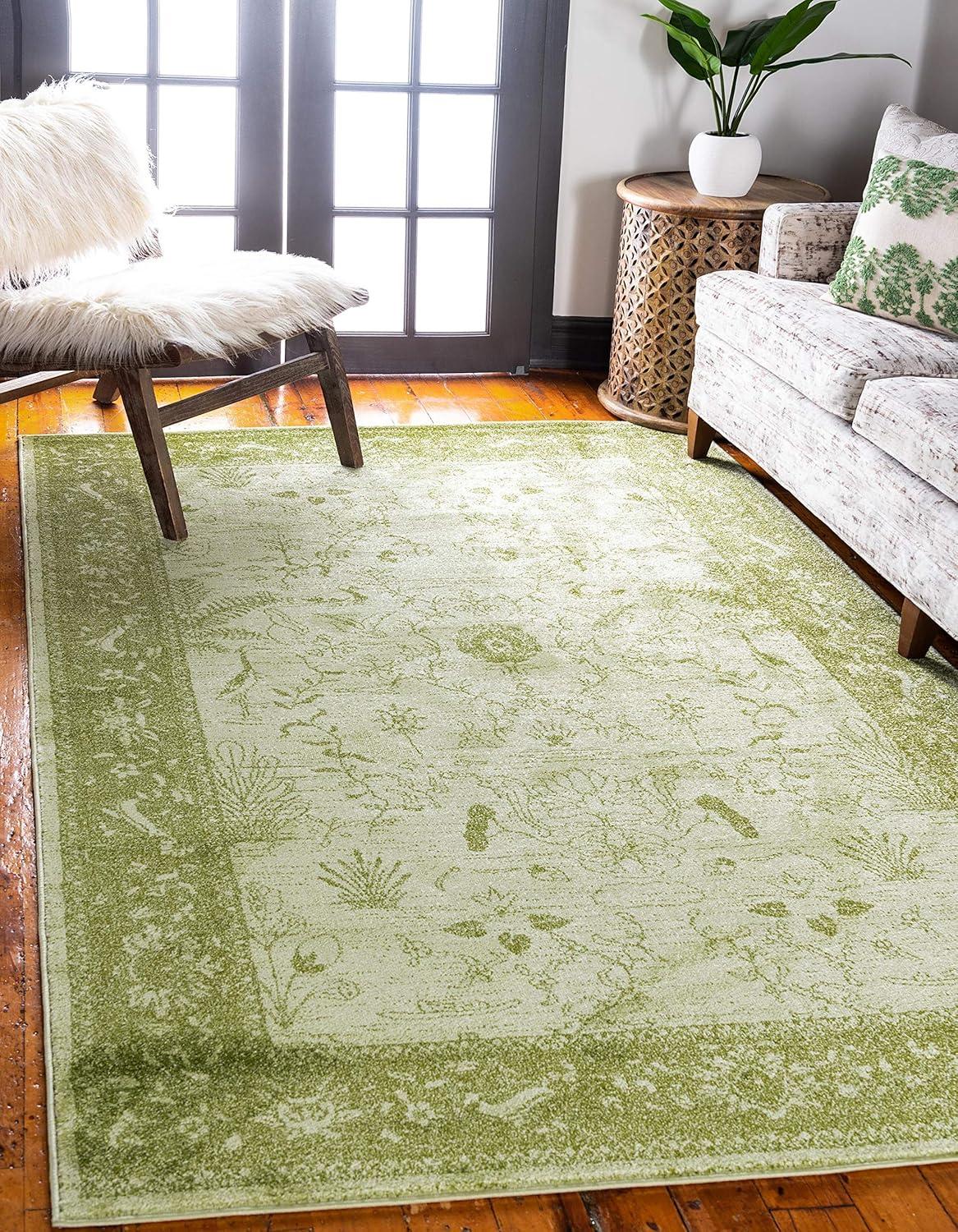 Unique Loom La Jolla Collection Area Rug - Floral (9' x 12' Rectangle Light Green/Green)