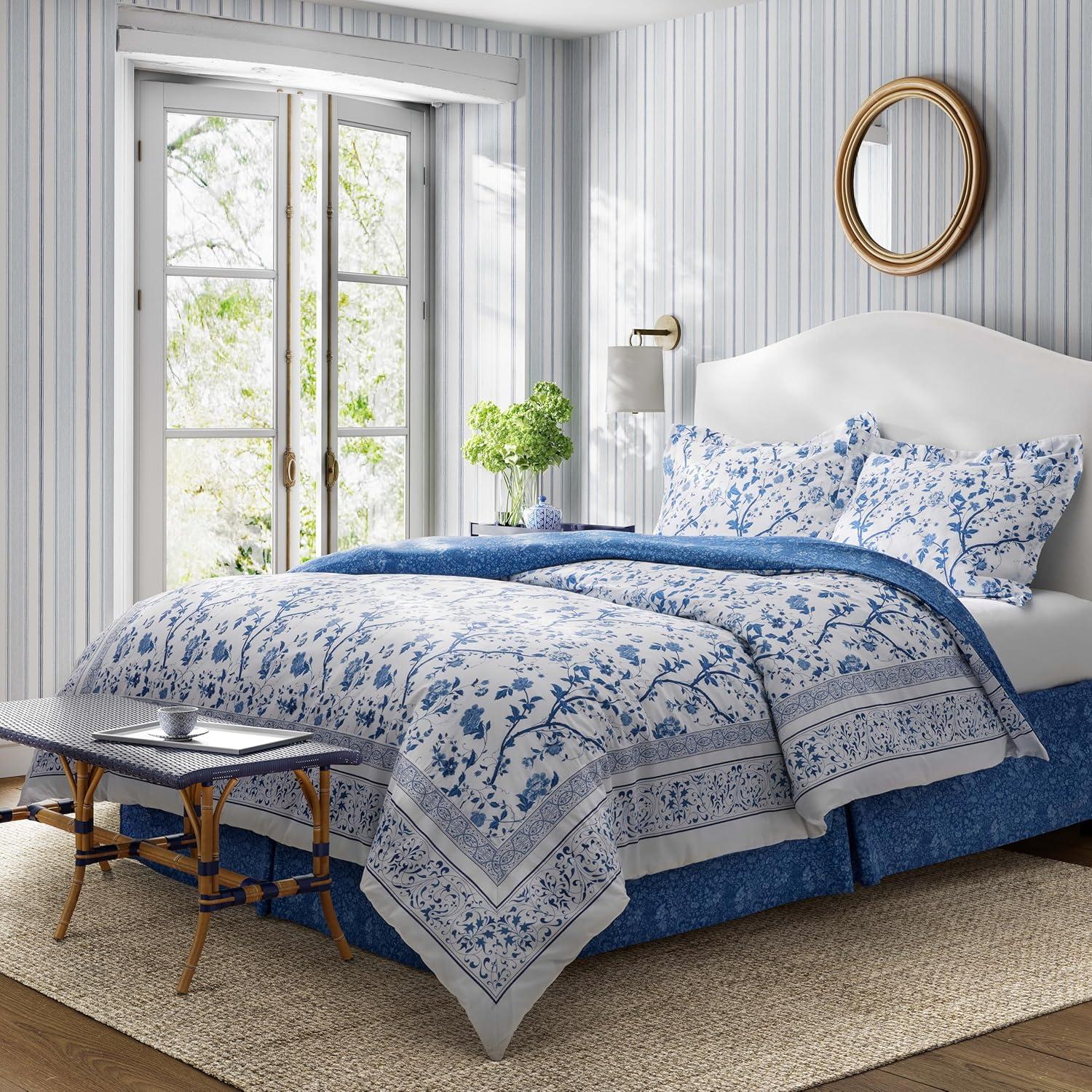 Laura Ashley Laura Ashley Charlotte Cotton Reversible Blue Comforter Set