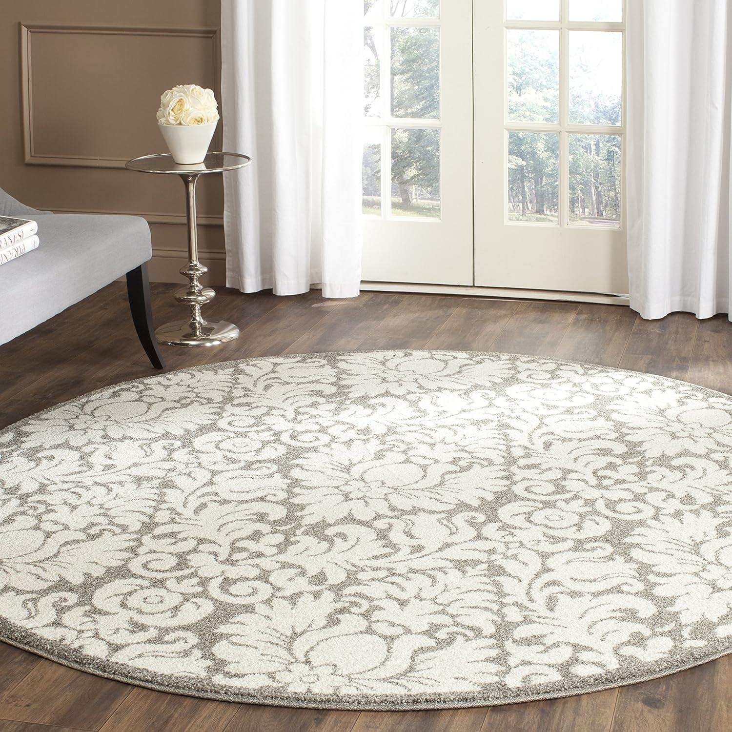 Amherst AMT427 Power Loomed Area Rug - Dark Grey/Beige - 7' Round - Safavieh.