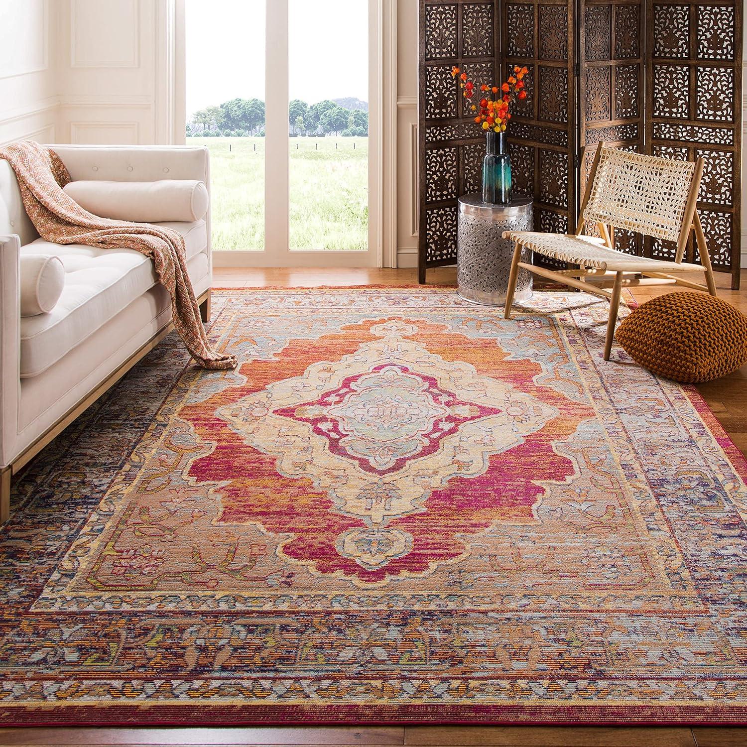 Safavieh 7' Square Orange and Light Blue Oriental Area Rug