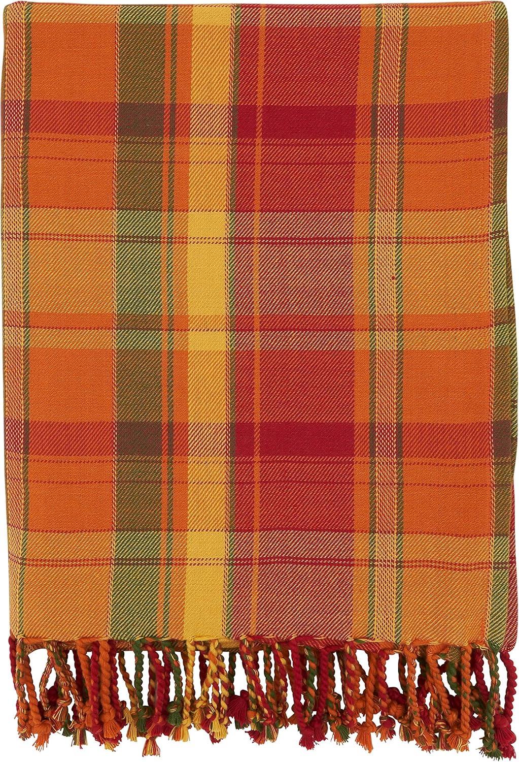 50"x60" Harvest Plaid Cotton Throw Blanket Orange - Saro Lifestyle: Soft, Woven, Farmhouse Style