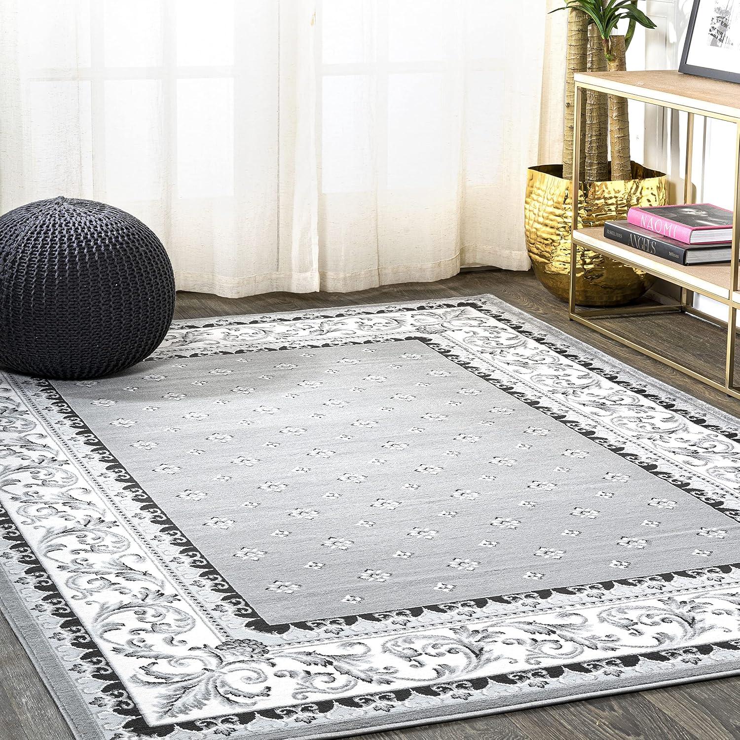 3'x 5' Acanthus French Border Area Rug, Gray/Cream - JONATHAN Y
