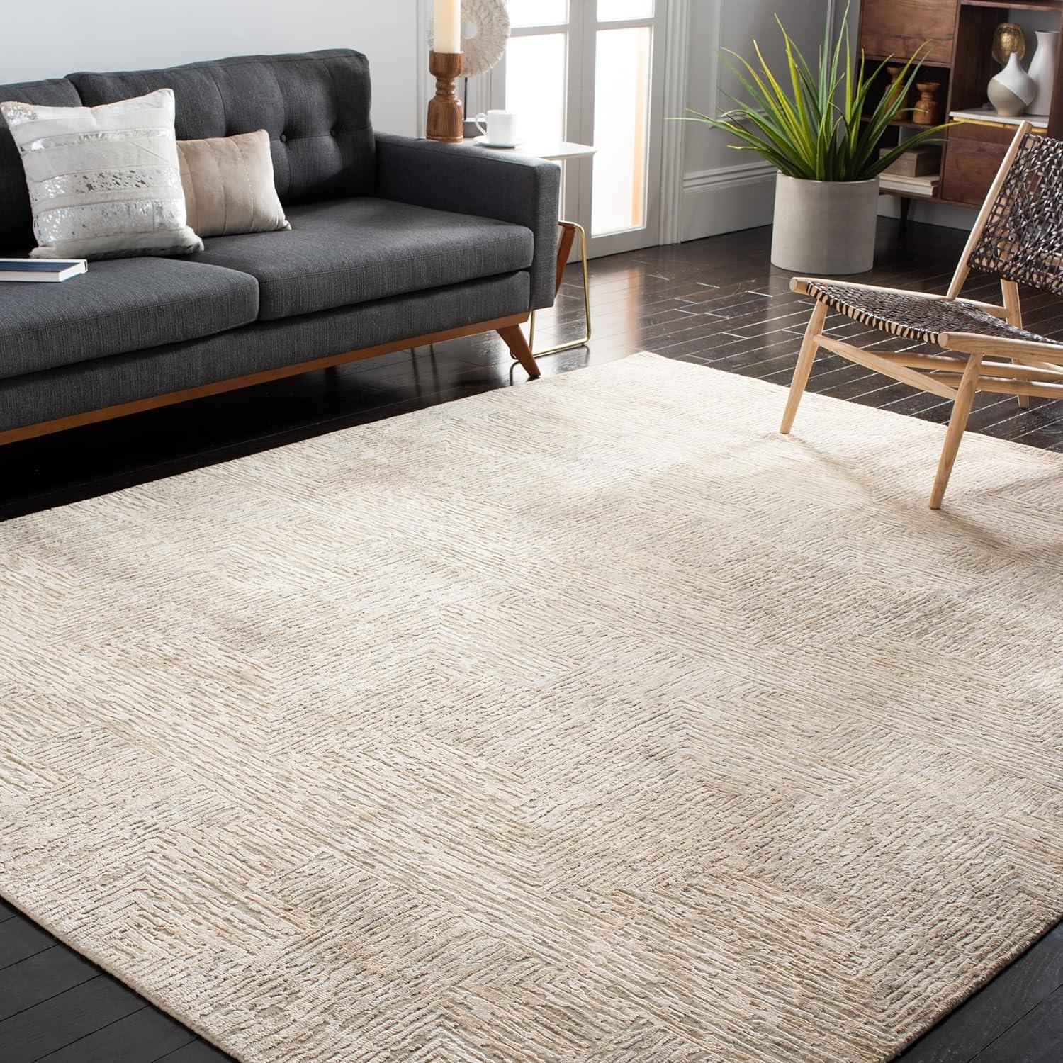 Gray Hand-Knotted Wool Viscose 10' x 14' Rug