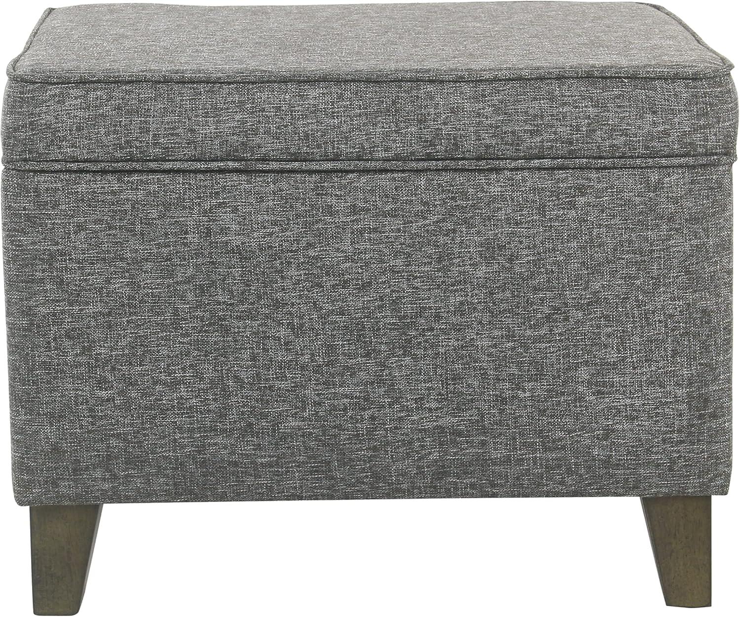 Slate Gray Heathered Tweed Medium Storage Ottoman with Walnut Legs