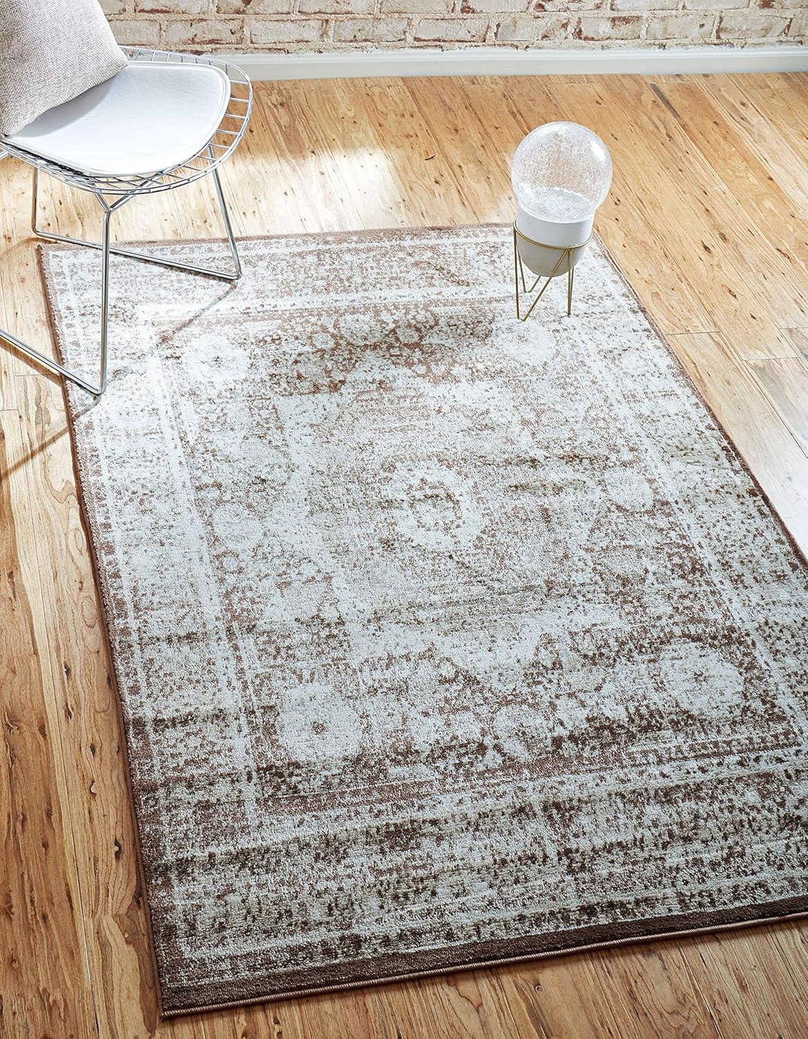 Unique Loom Lygos Imperial Rug Chocolate Brown/Beige 4' 1" x 6' 1" Rectangle Border Perfect For Living Room Bed Room Dining Room Office