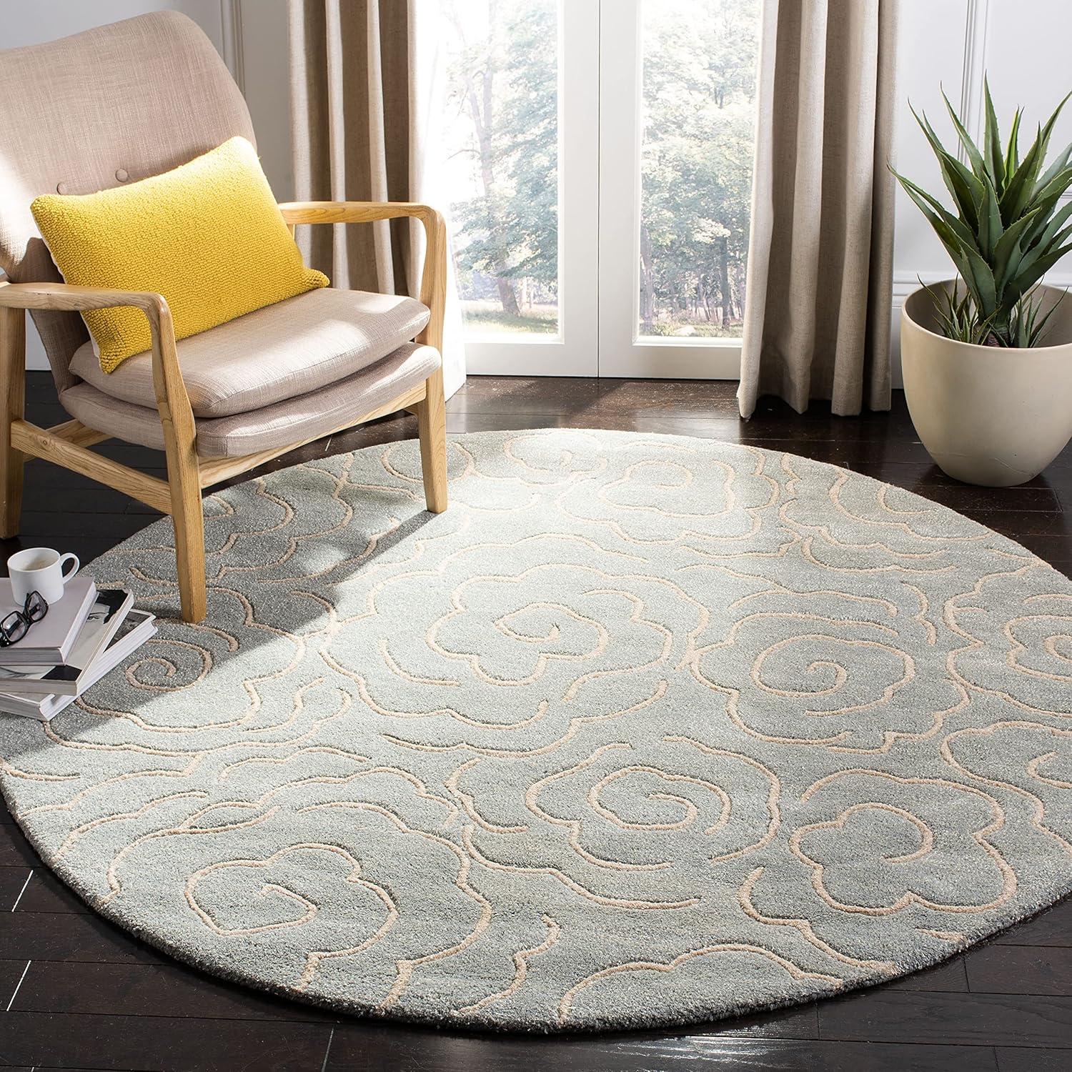 Handmade Off-White Wool and Viscose Round Tufted Rug, 6' Diameter