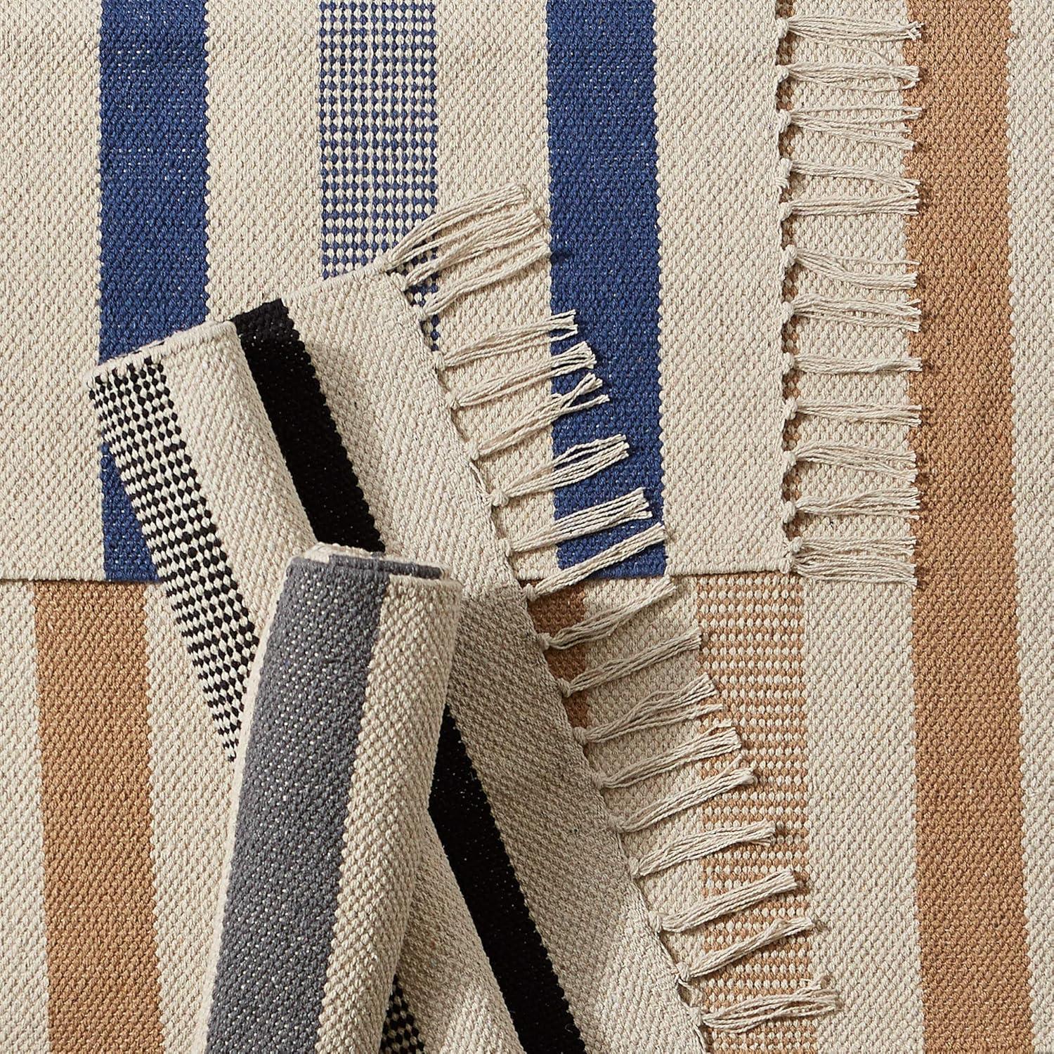 Design Imports Textured Stripe - Gray & Natural With 3 In Fringe - 2 X 3 Ft