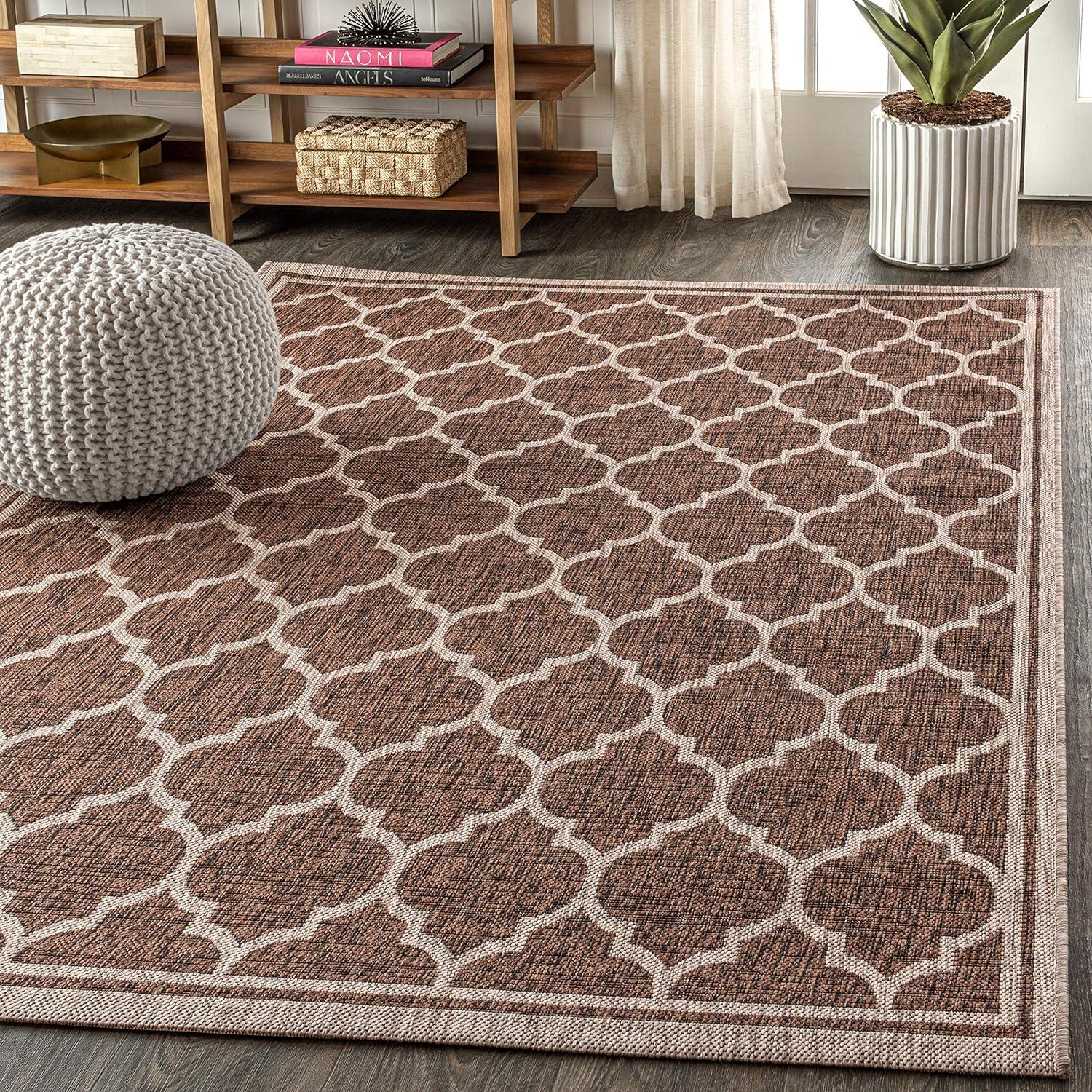 3'x5' Trebol Moroccan Trellis Textured Weave Indoor/Outdoor Area Rug, Espresso/Taupe - JONATHAN Y