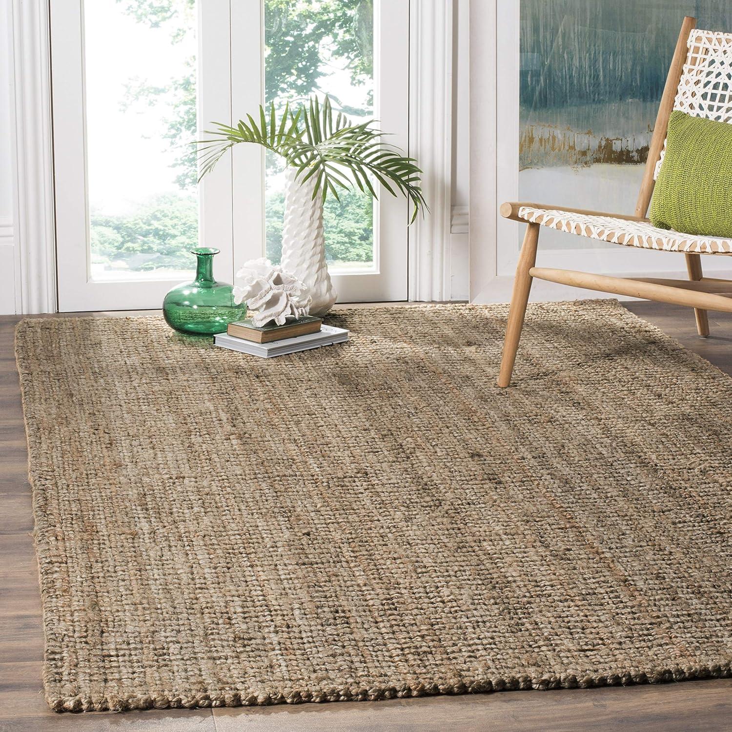 Handmade Natural Grey Jute Square Area Rug, 4' x 4'