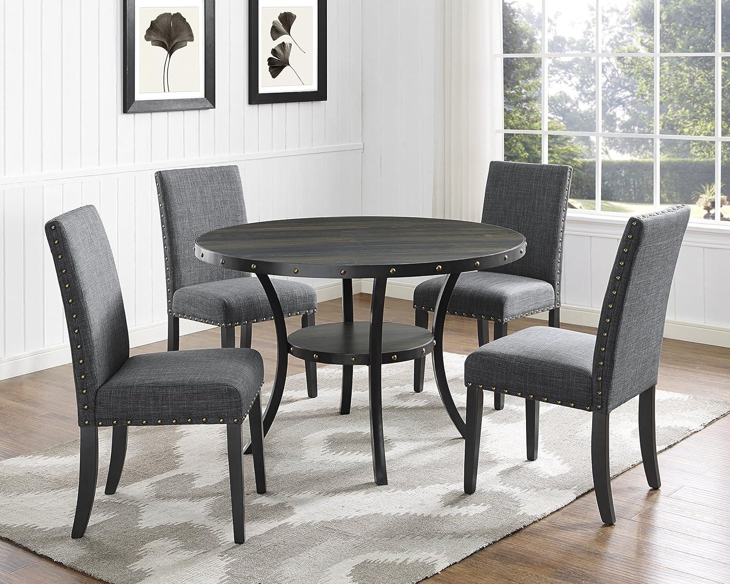 Contemporary Gray Linen Upholstered Dining Chair with Black Wood Legs, Set of 2