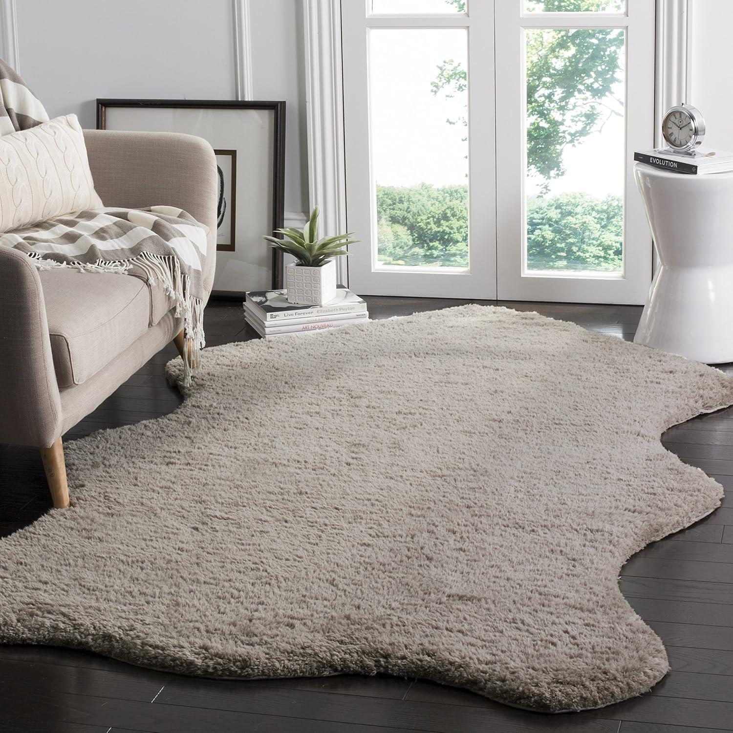 Luxurious Silver Synthetic Sheepskin Shag Area Rug 5' x 8'