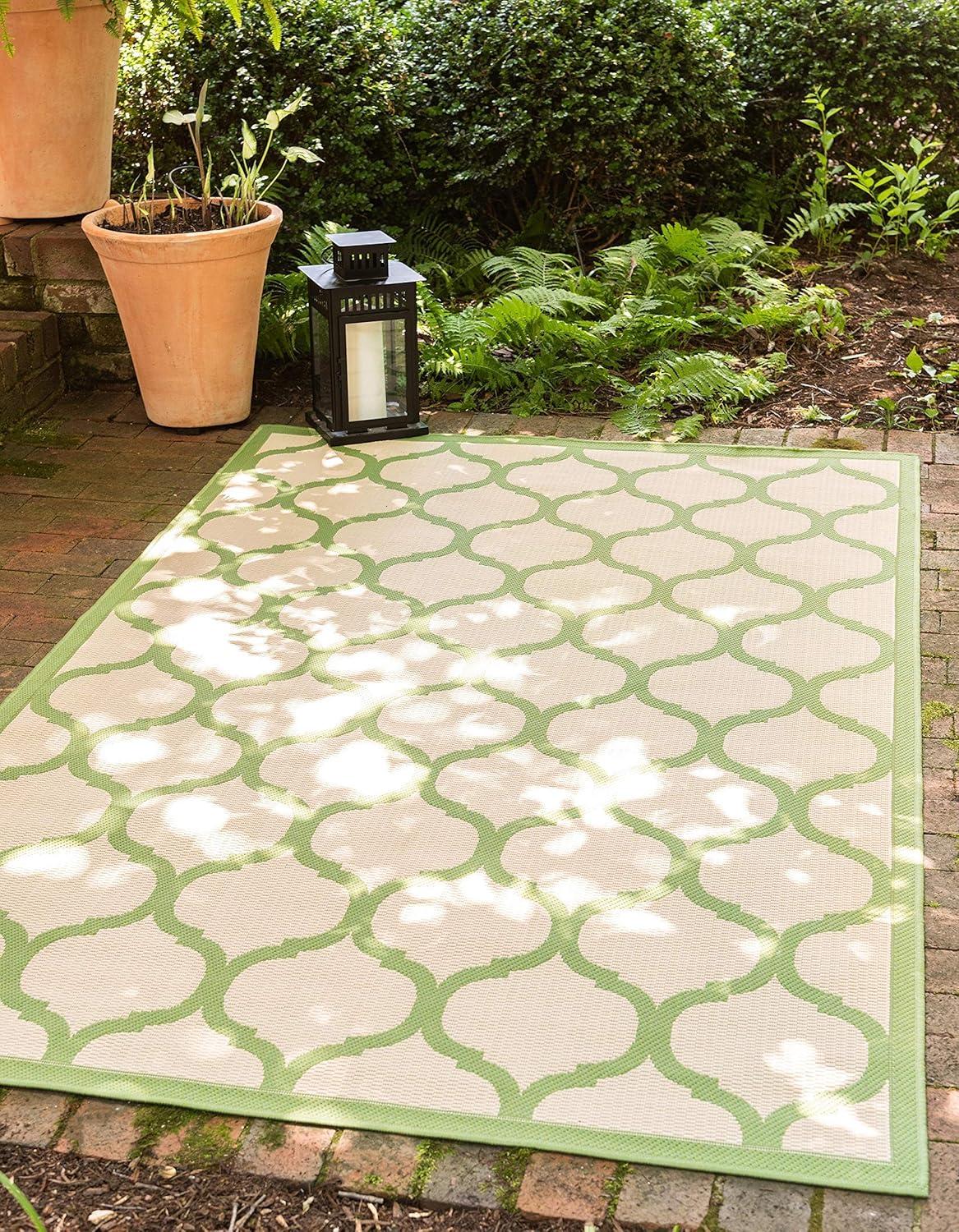 Unique Loom Outdoor Trellis Collection Area Rug - Moroccan (6' 1" x 9' Rectangle Beige and Green/Green)