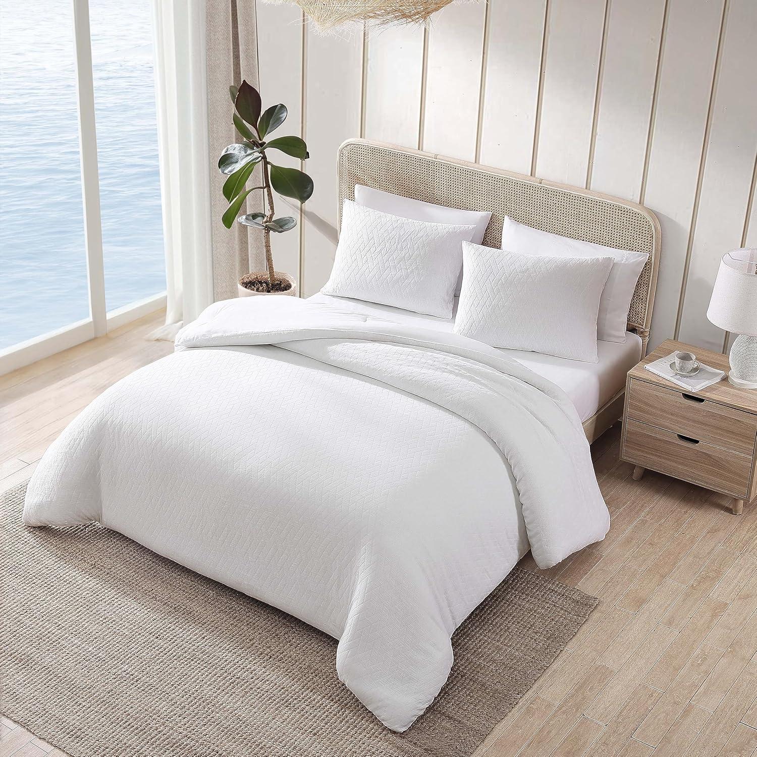 Tommy Bahama Wicker Solid White Duvet Cover Set